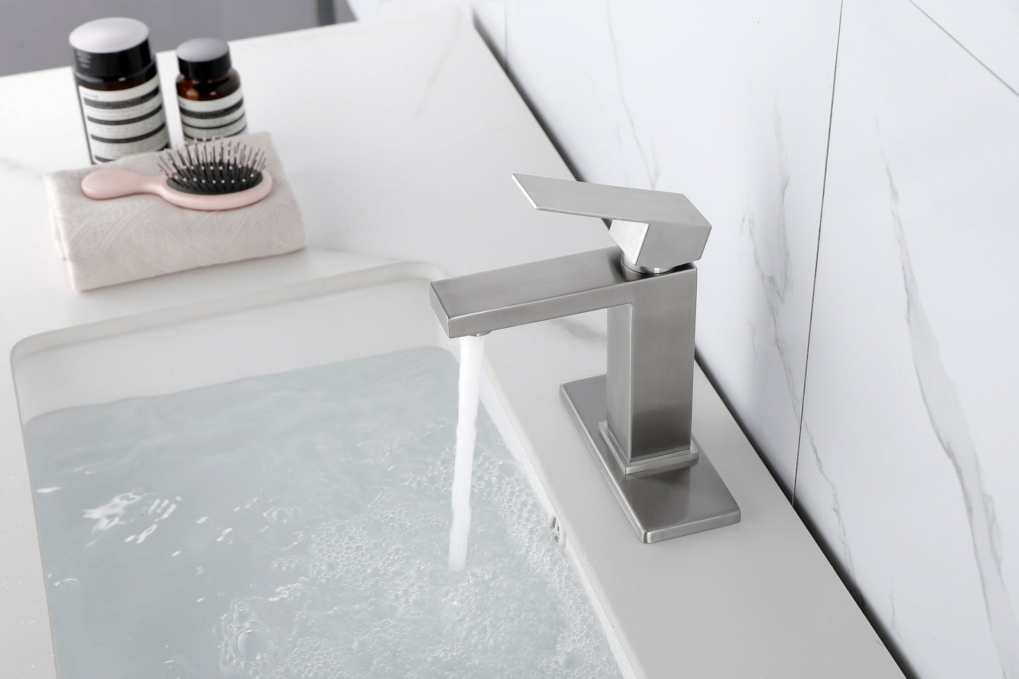 Elegant Stainless Steel Waterfall Spout Bathroom Faucet with Single Handle