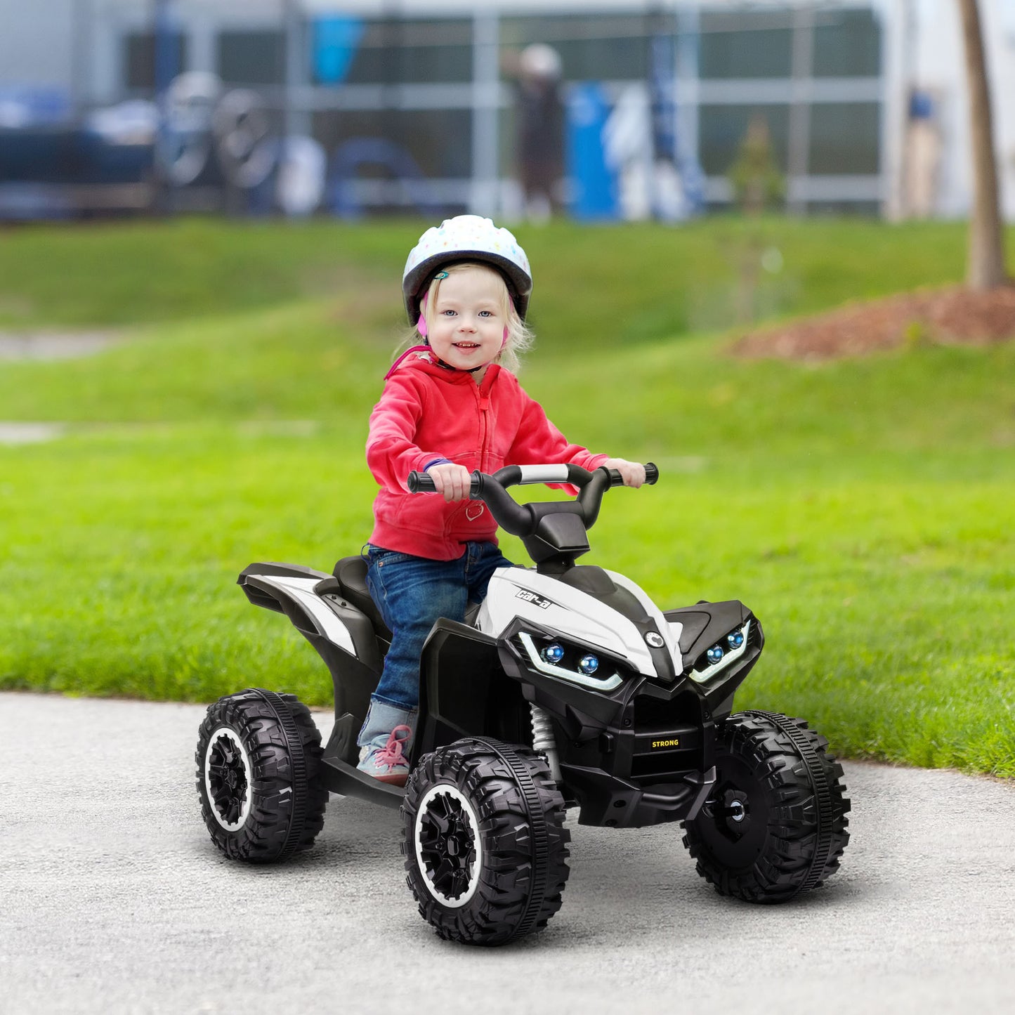 Electric Ride-On ATV for Kids, 12V Quad Car with Music and Lights, White