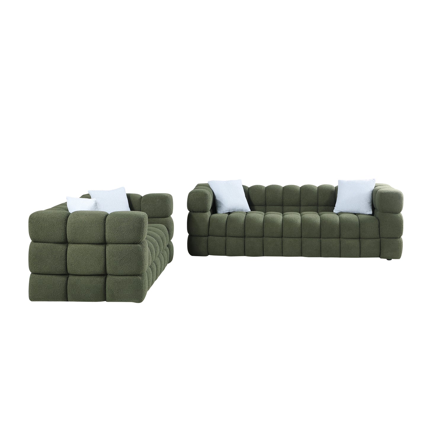 Olive Green Boucle 3-Seater Sofa with Plush Multi-Density Foam