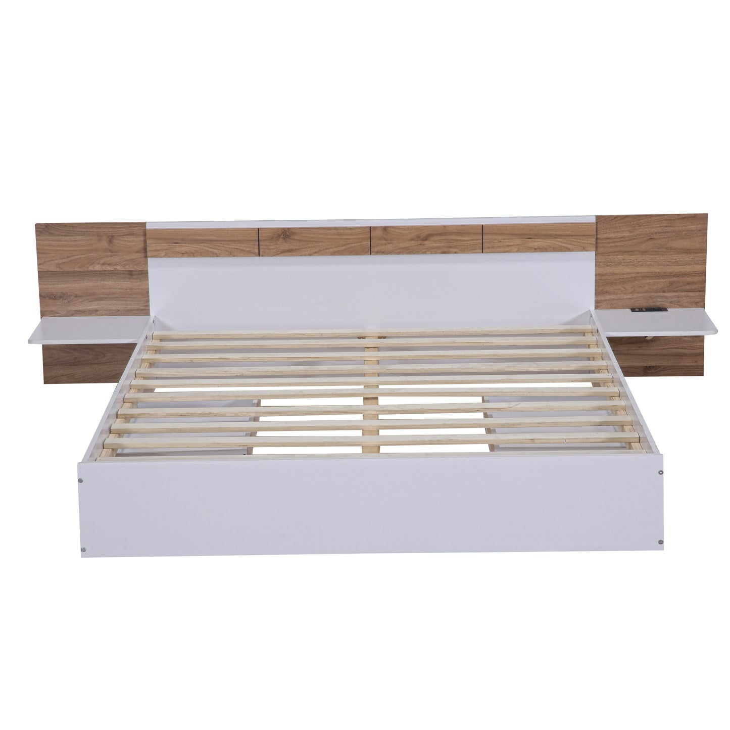 Queen Size Platform Bed with Headboard, Drawers, Shelves, USB Ports and Sockets, White