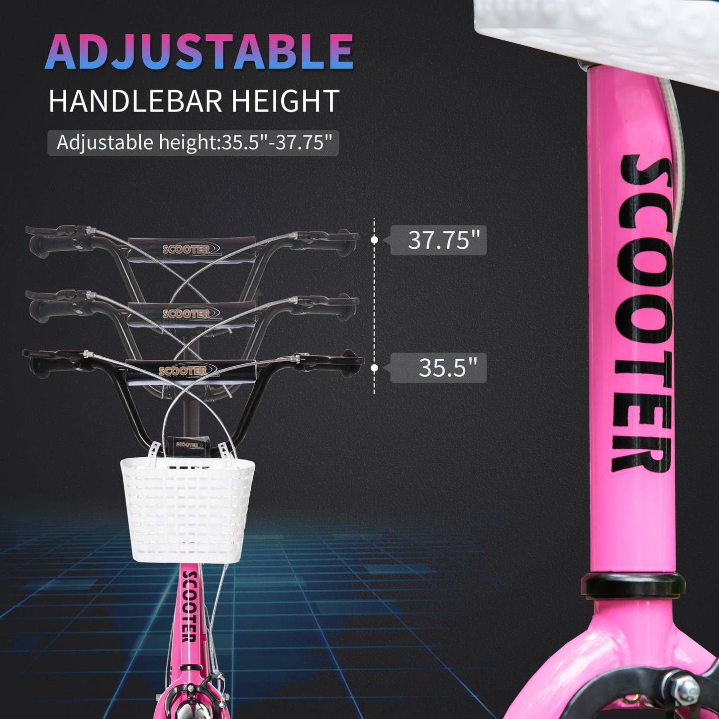 Adjustable Pink Youth Scooter with Inflatable Tires and Accessories