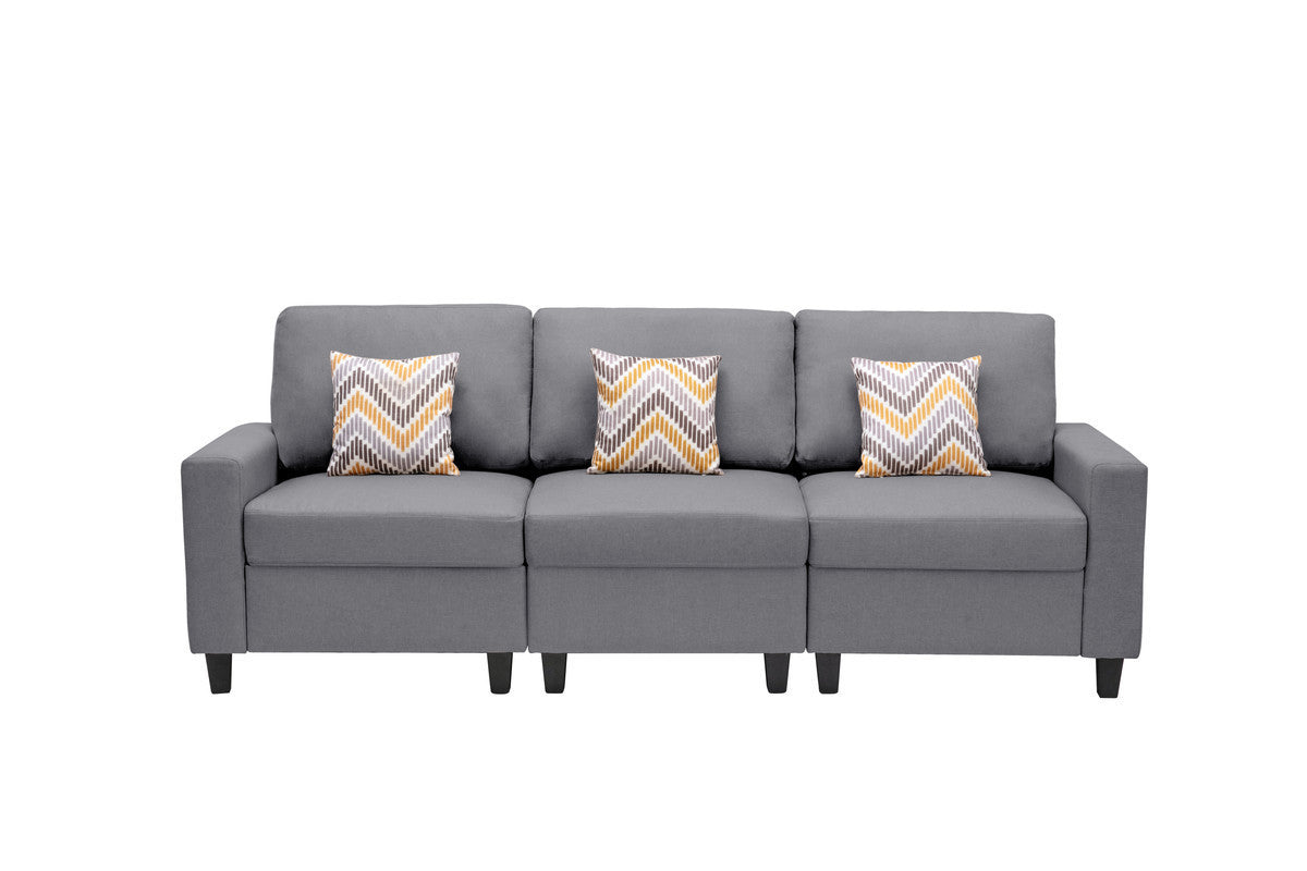 Nolan Gray Linen Fabric Sofa with Pillows and Interchangeable Legs