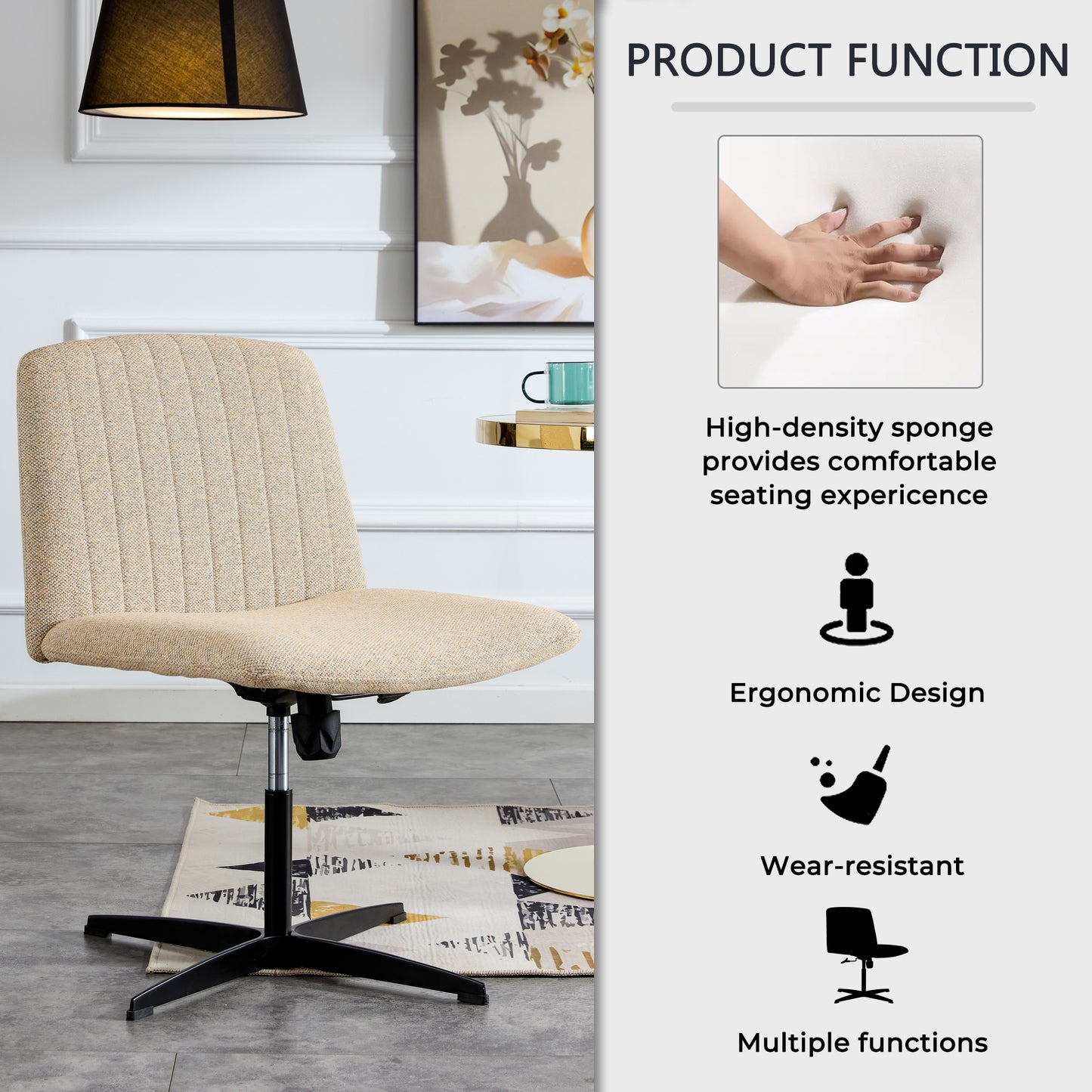 Fabric Material Home Computer Chair Office Chair Adjustable 360 ° Swivel Cushion Chair With Black Foot Swivel Chair Makeup Chair Study Desk Chair No Wheels