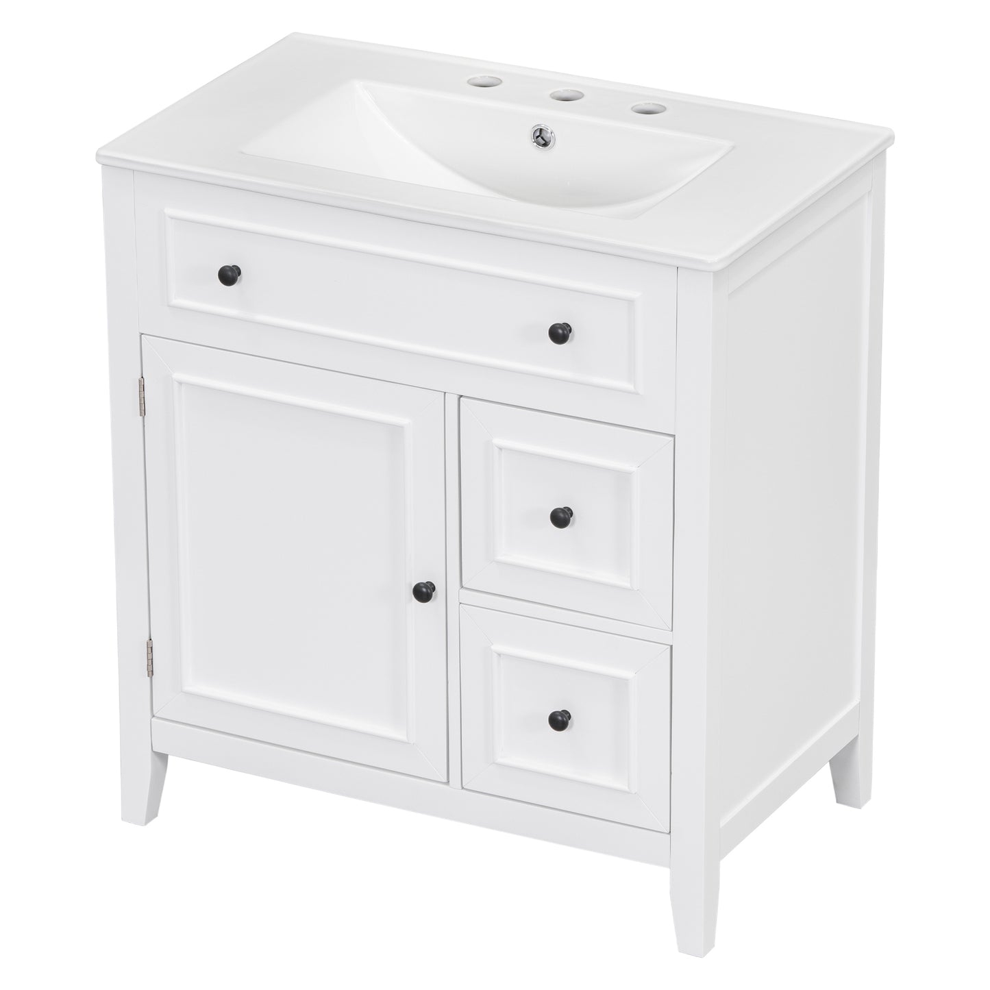 30" Bathroom Vanity with Sink Top, Bathroom Vanity Cabinet with Door and Two Drawers, Solid Wood Frame, One Package, White