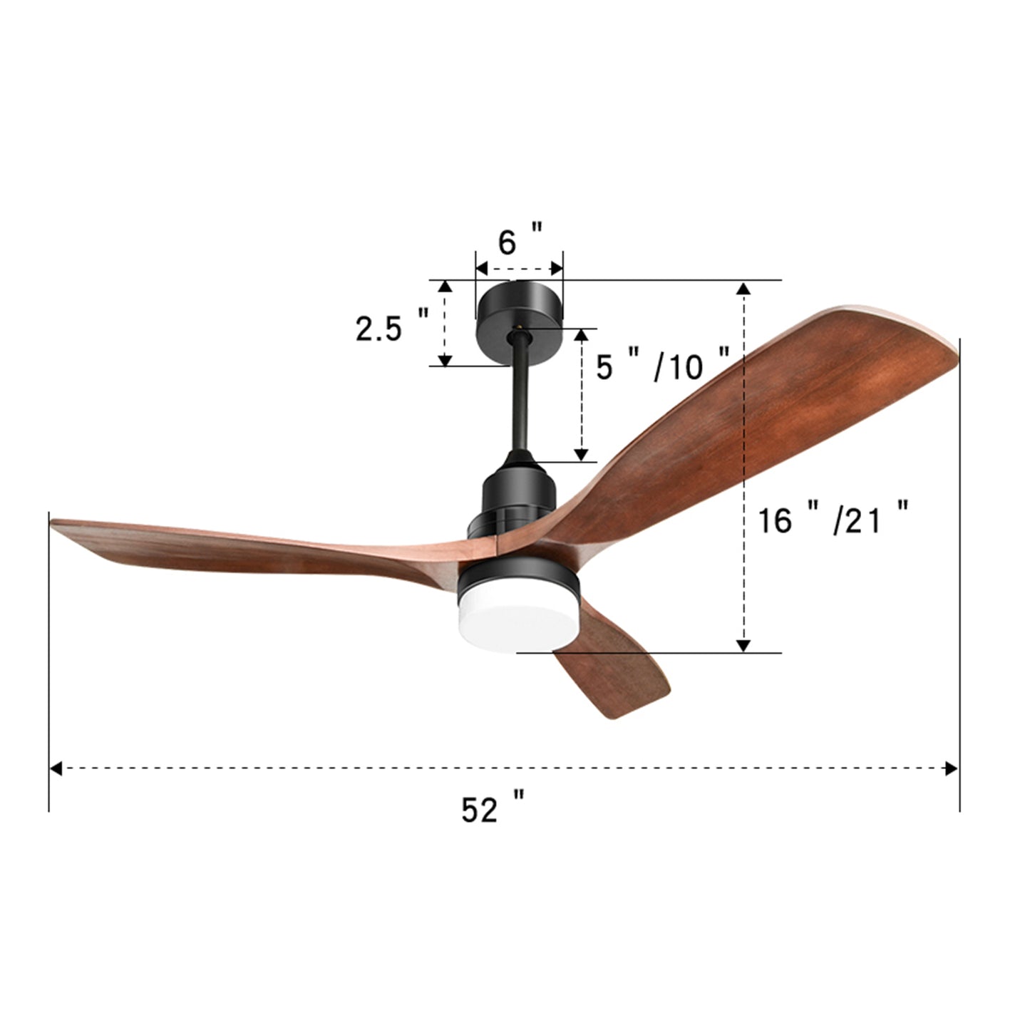 52-Inch Modern Ceiling Fan with Light and Remote - Energy-Efficient Reversible DC Motor