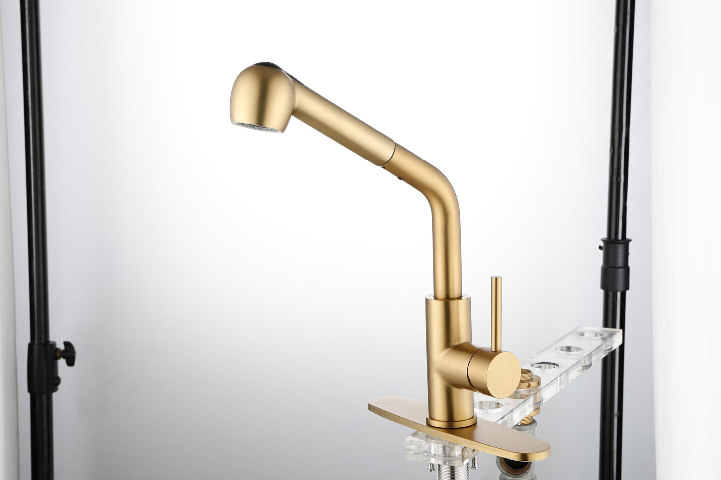 Utility Sink Faucets Single-Handle Pull-Out Laundry Faucet with Dual Spray Function in Stainless Spot Resistant  Gold