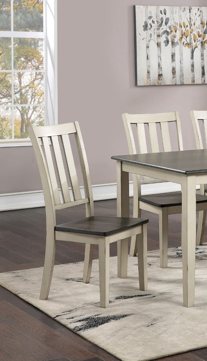 Transitional Dining Room Furniture 6pc Set Dual Tone Design Antique White / Gray Dining Table, Bench and 4x Side Chairs Solid wood Breakfast Kitchen