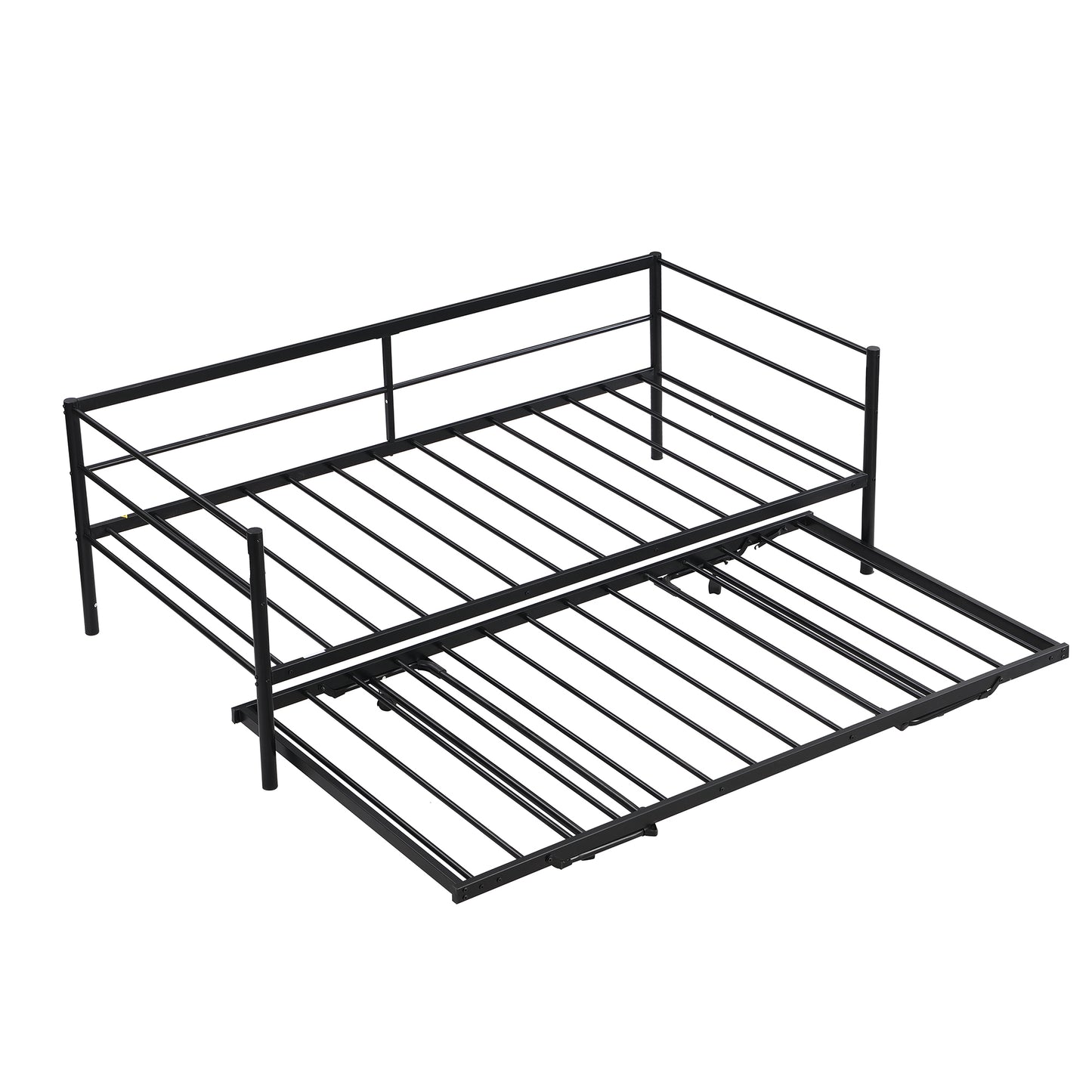 Twin Size Metal Daybed with Adjustable Trundle, Pop Up Trundle, Black