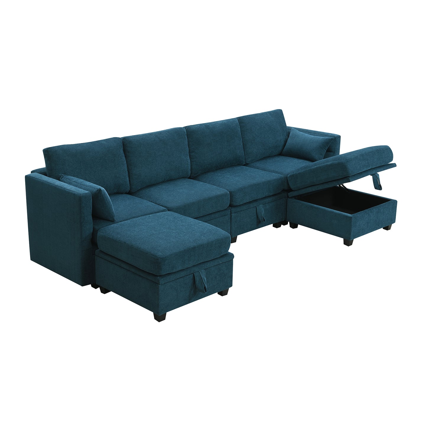 Chenille U-Shaped Modular Sectional Sofa with Adjustable Armrests, Backrests, and Storage Seats