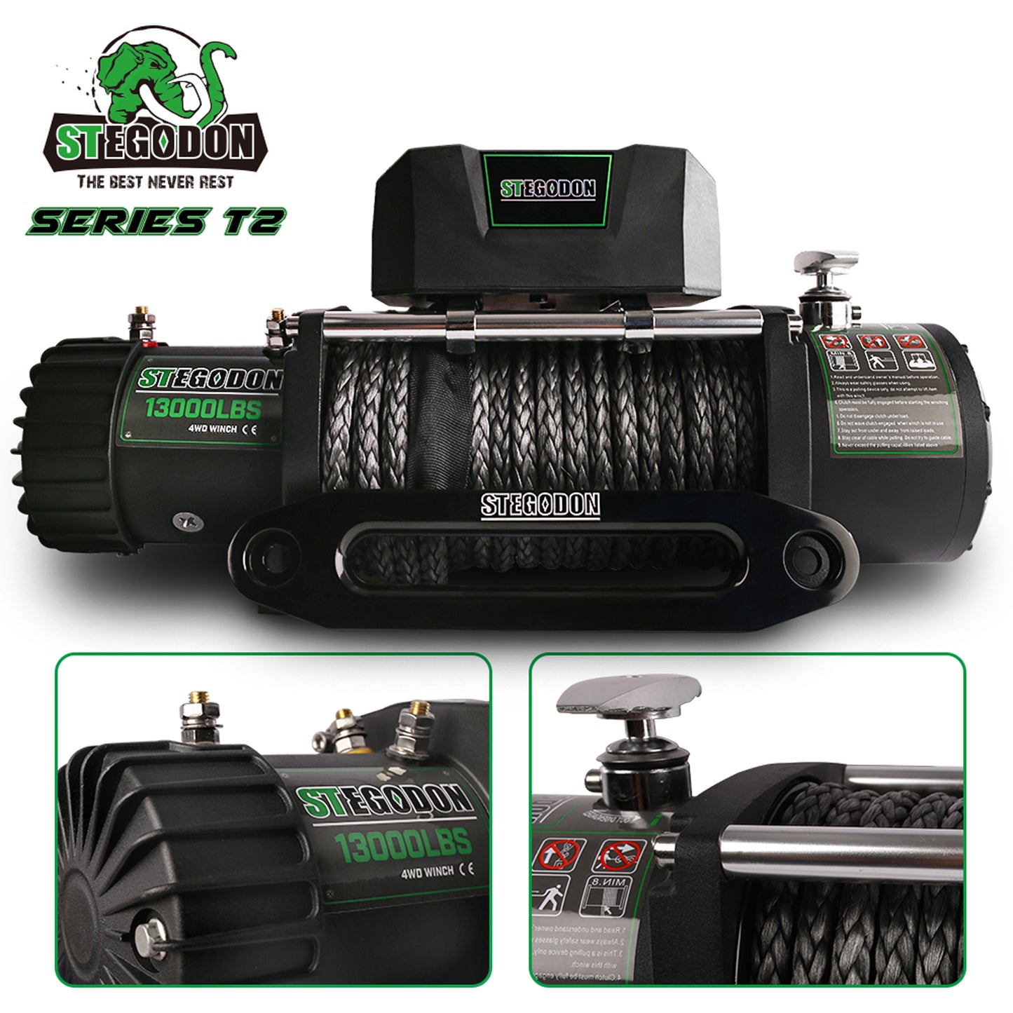 STEGODON 13000 LBS Electric Winch with Synthetic Rope and Dual Control Options