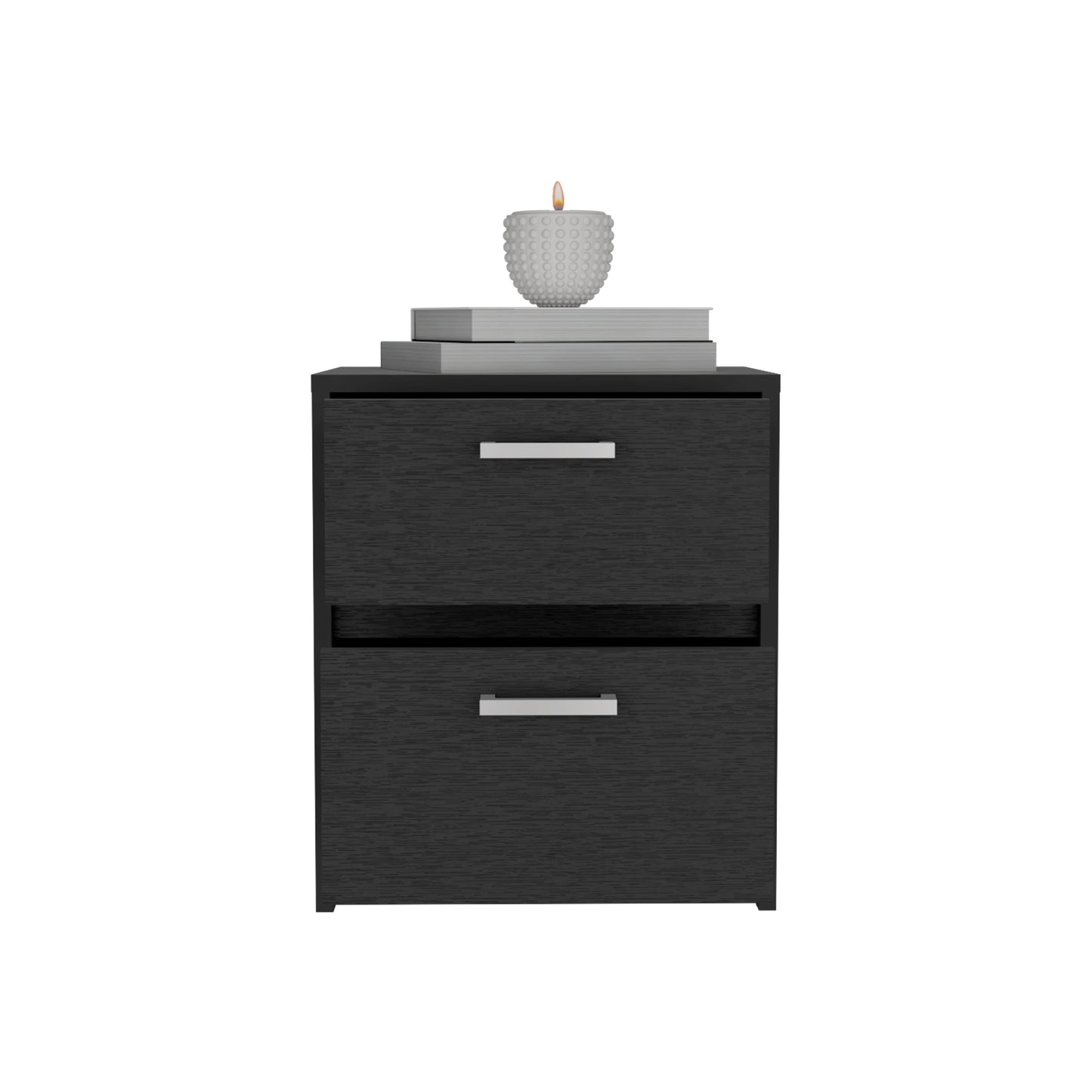 Trivor 2 Drawers Nightstand, Metal Handles -Black