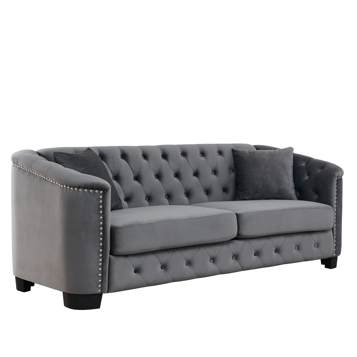 3-Seater Velvet Grey Sofa Set with Pillows