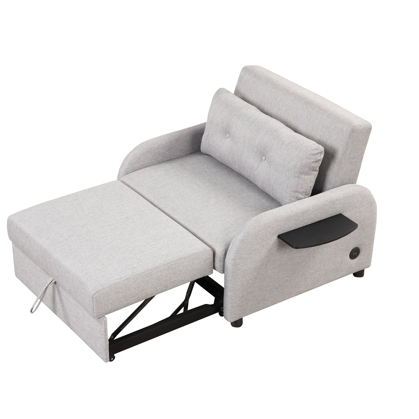 pull out sofa sleeper 3 in 1 with 2 wing table and usb charge for nap line fabric for living room recreation room grey