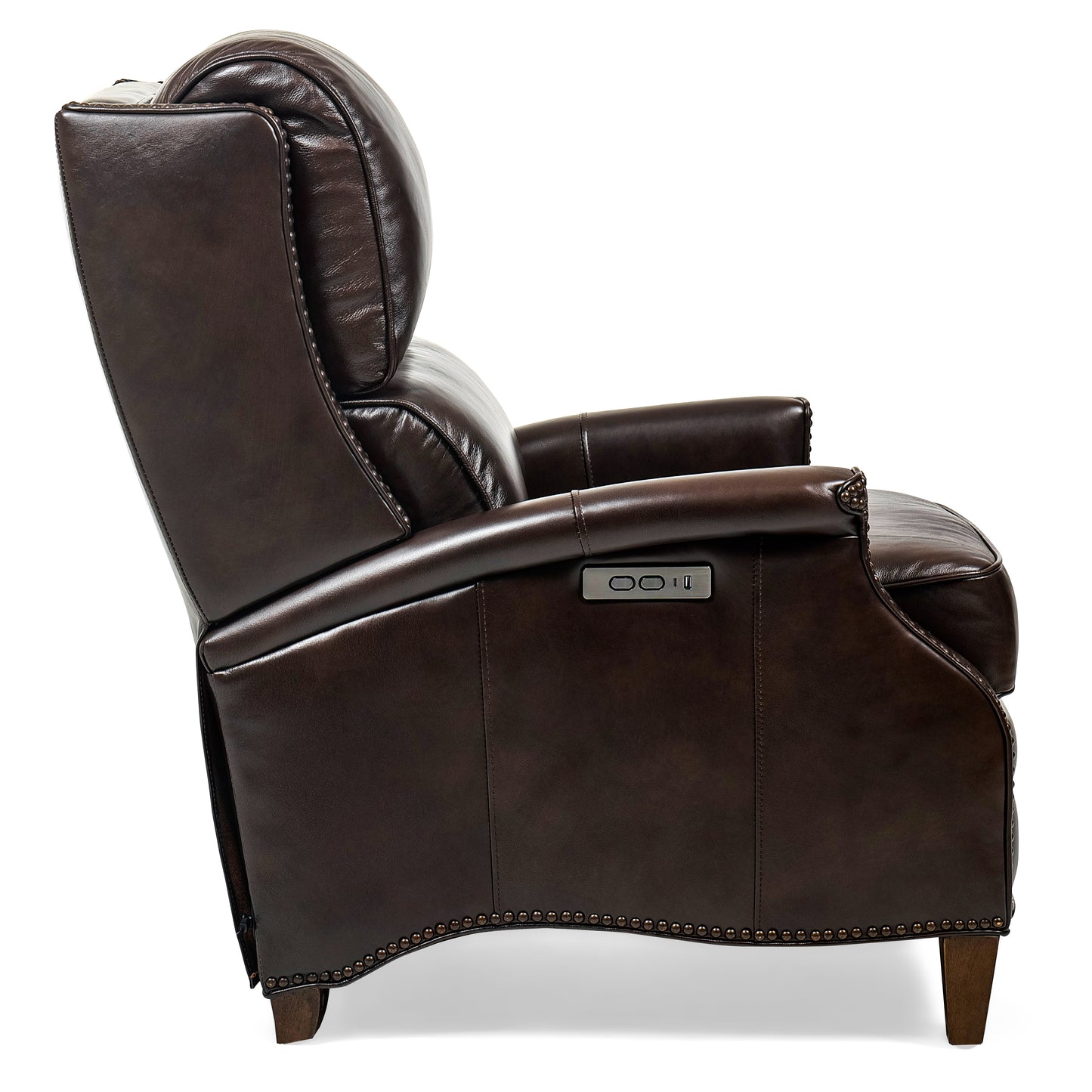 Luxurious Hekkin Genuine Leather Dual Power Recliner with Nailhead Trim