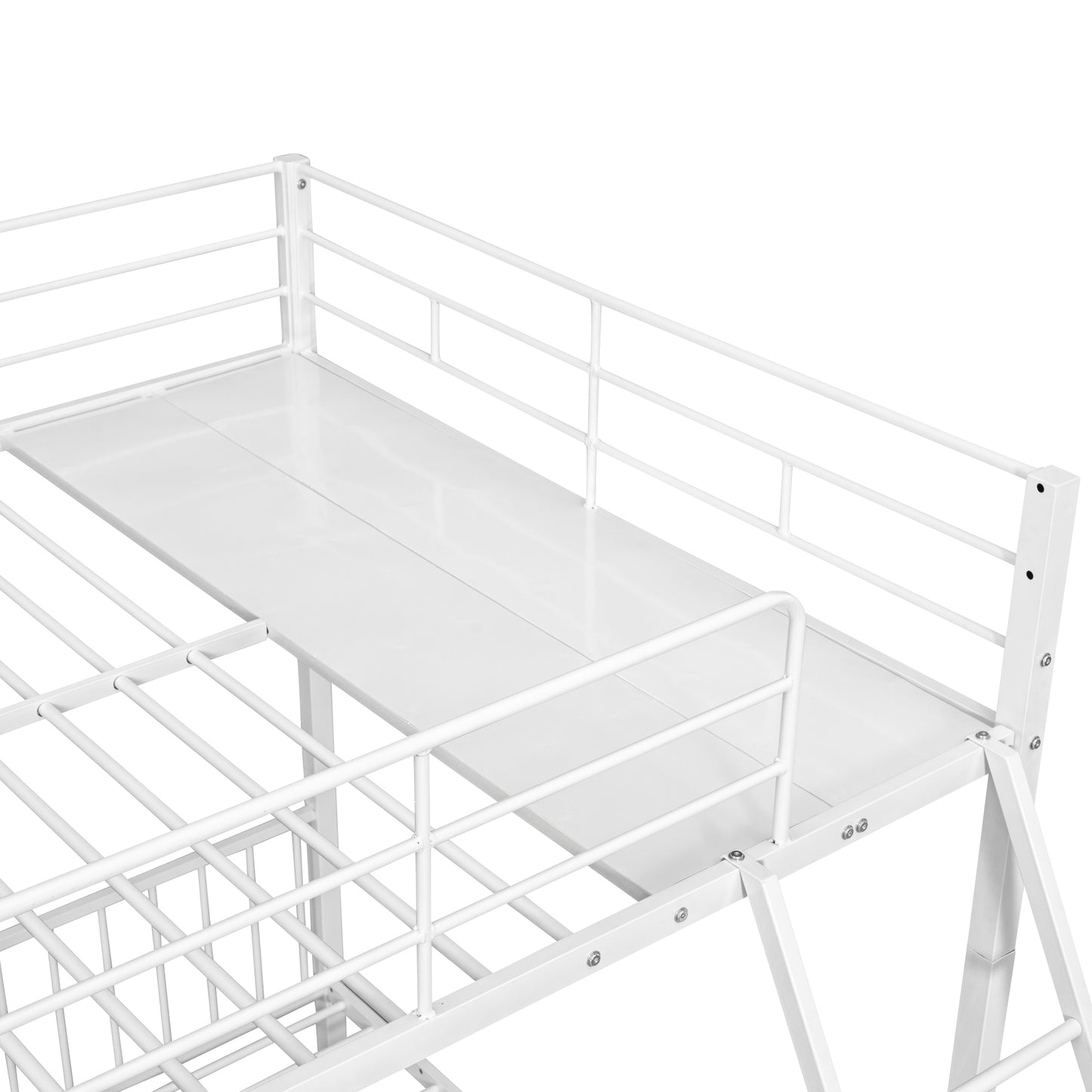 Triple Bunk Bed with Storage Drawers and Guardrails, Full Bed Over Twin & Twin