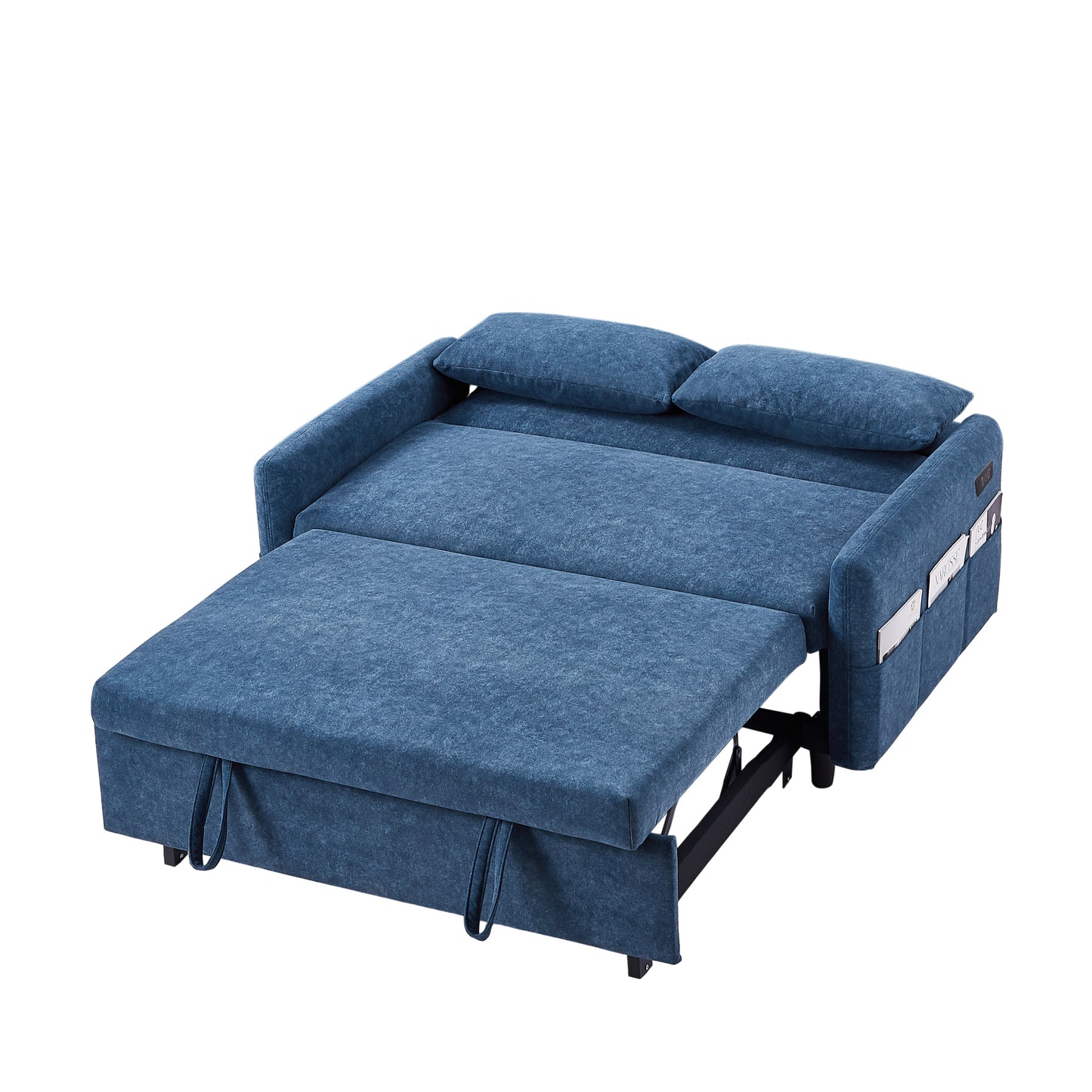 55.1 Blue Pull Out Sleeper Loveseat Sofa Bed with Adjustable Backrest and USB Ports