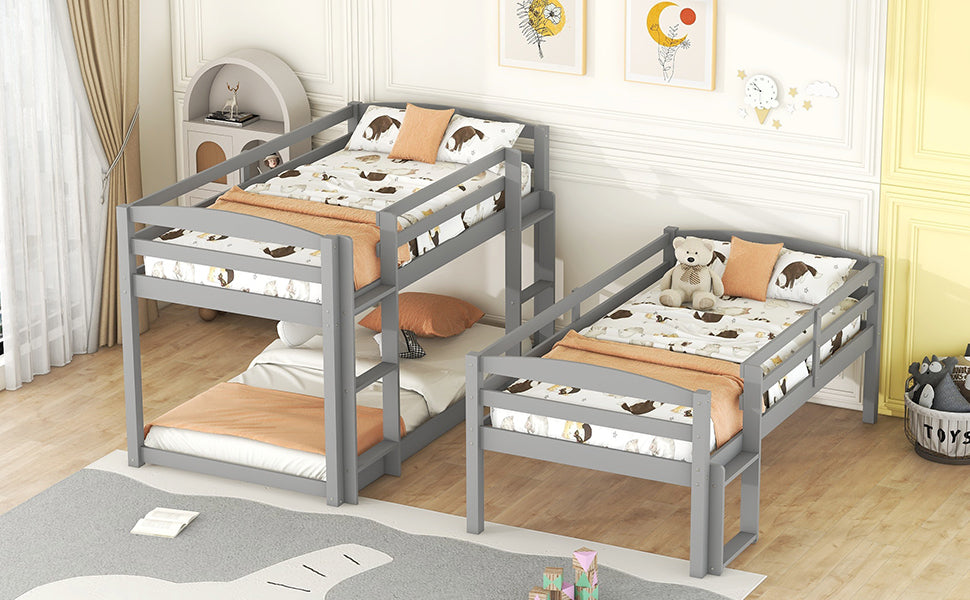 Gray Stain Triple Tier Bunk Bed