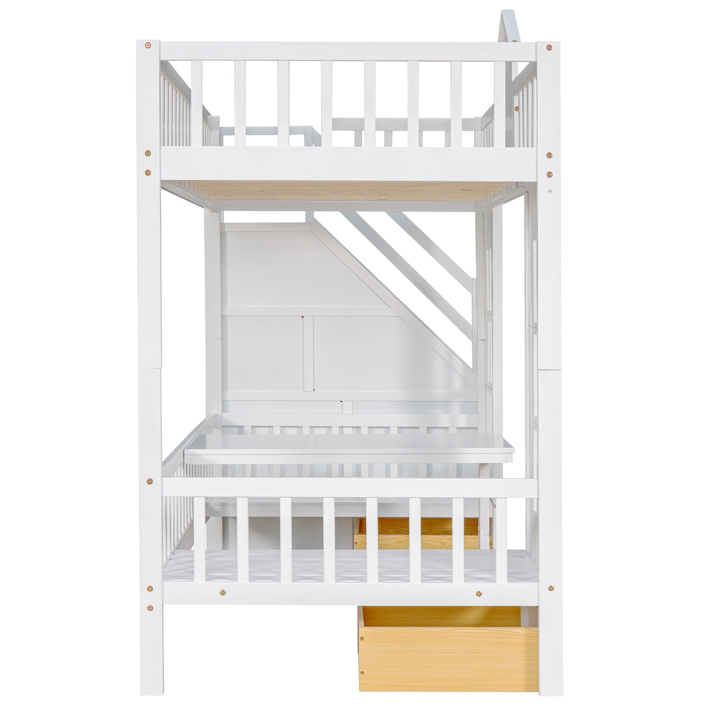 Convertible Twin Bunk Bed with Changeable Table - White - Versatile & Stylish Twin Over Twin Loft Bed