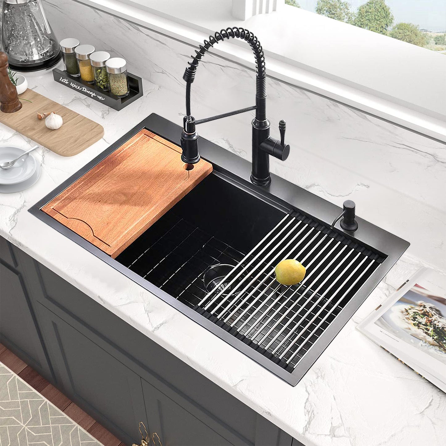 33-inch Stainless Steel Drop-In Kitchen Sink with Integrated Ledge & Accessories