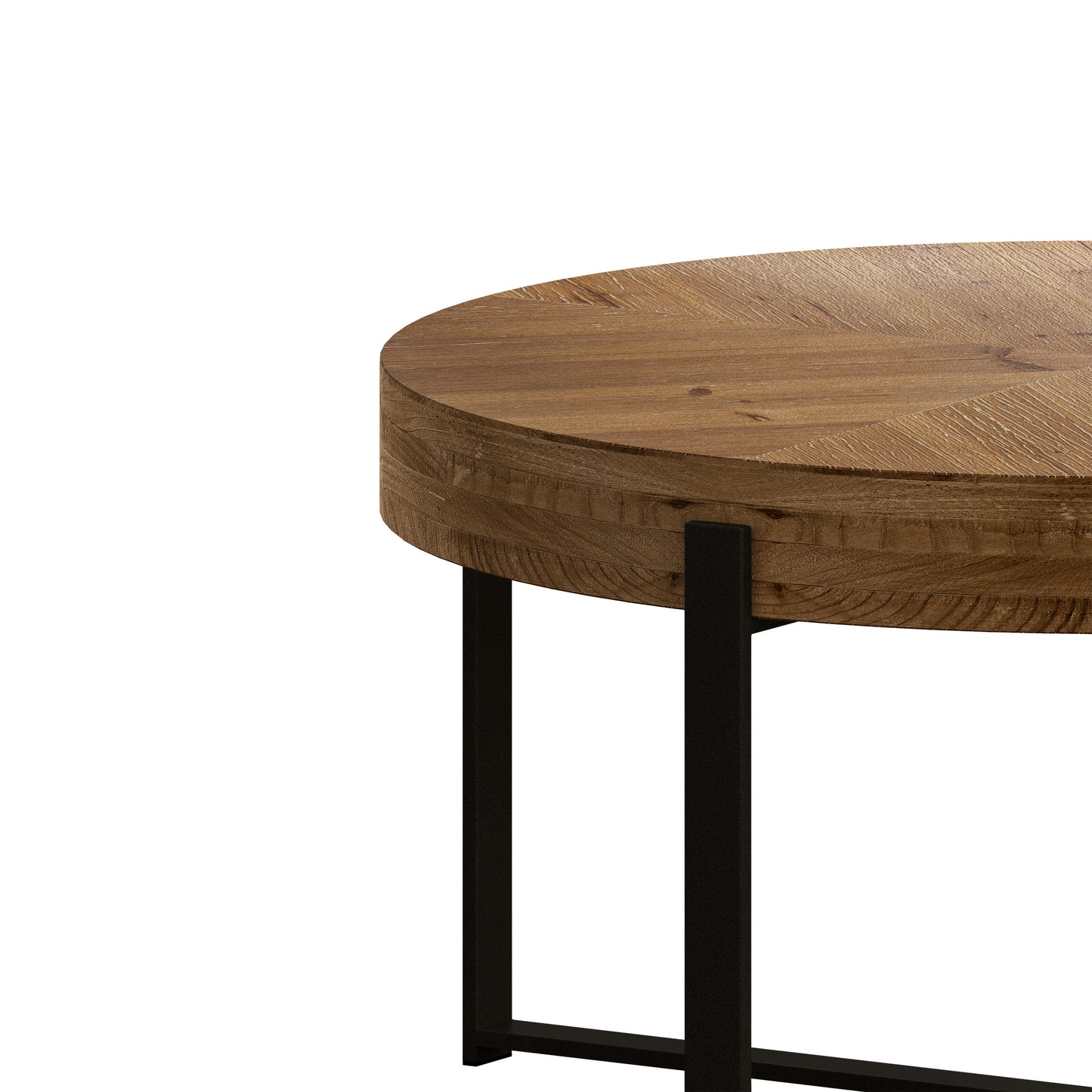 Modern Retro Fir Wood Round Coffee Table with Black Cross Legs Base