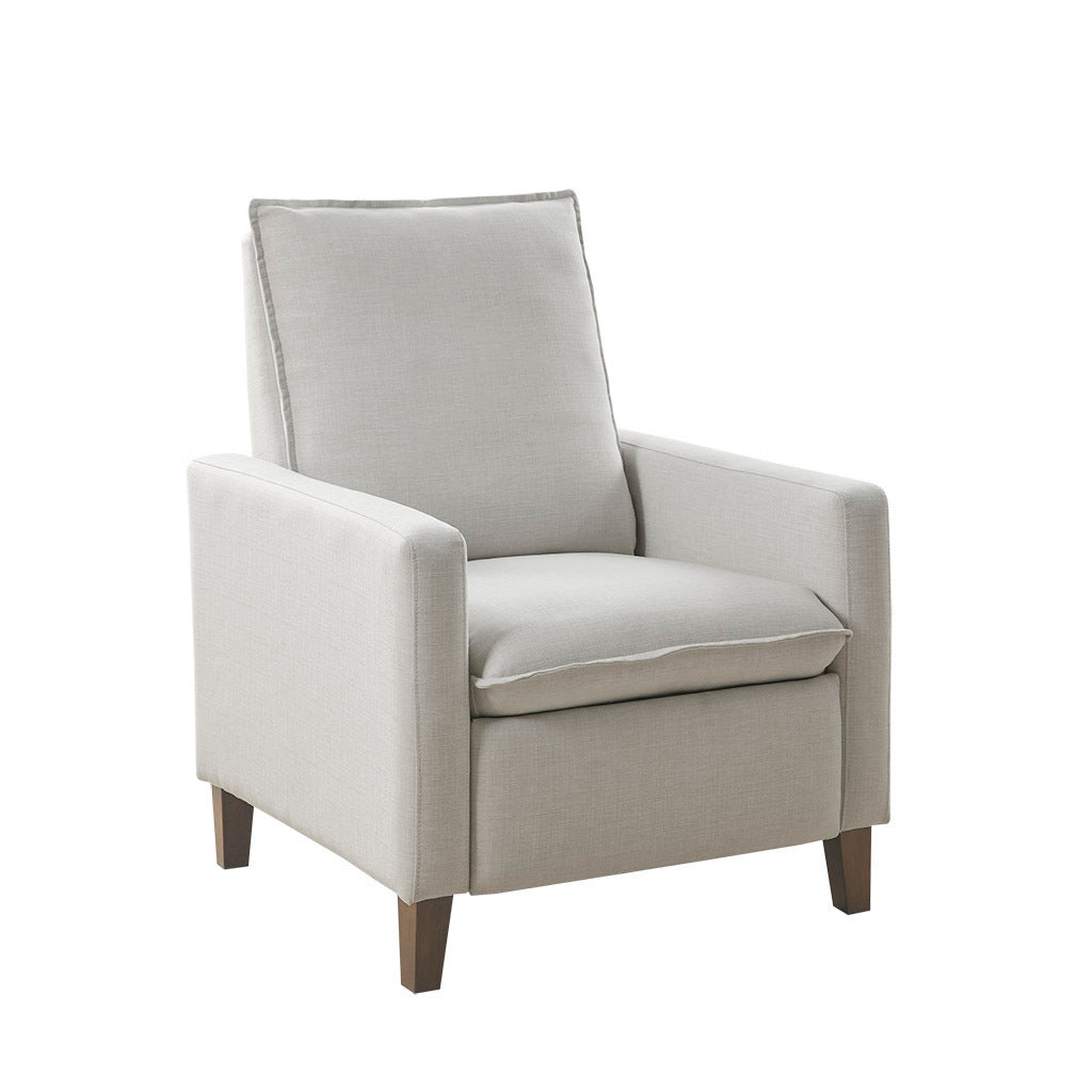 Sleek Ivory Upholstered High Back Recliner with Manual Push Back