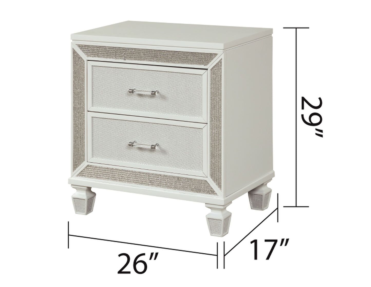 Crystal Nightstand Made with Wood Finished in White