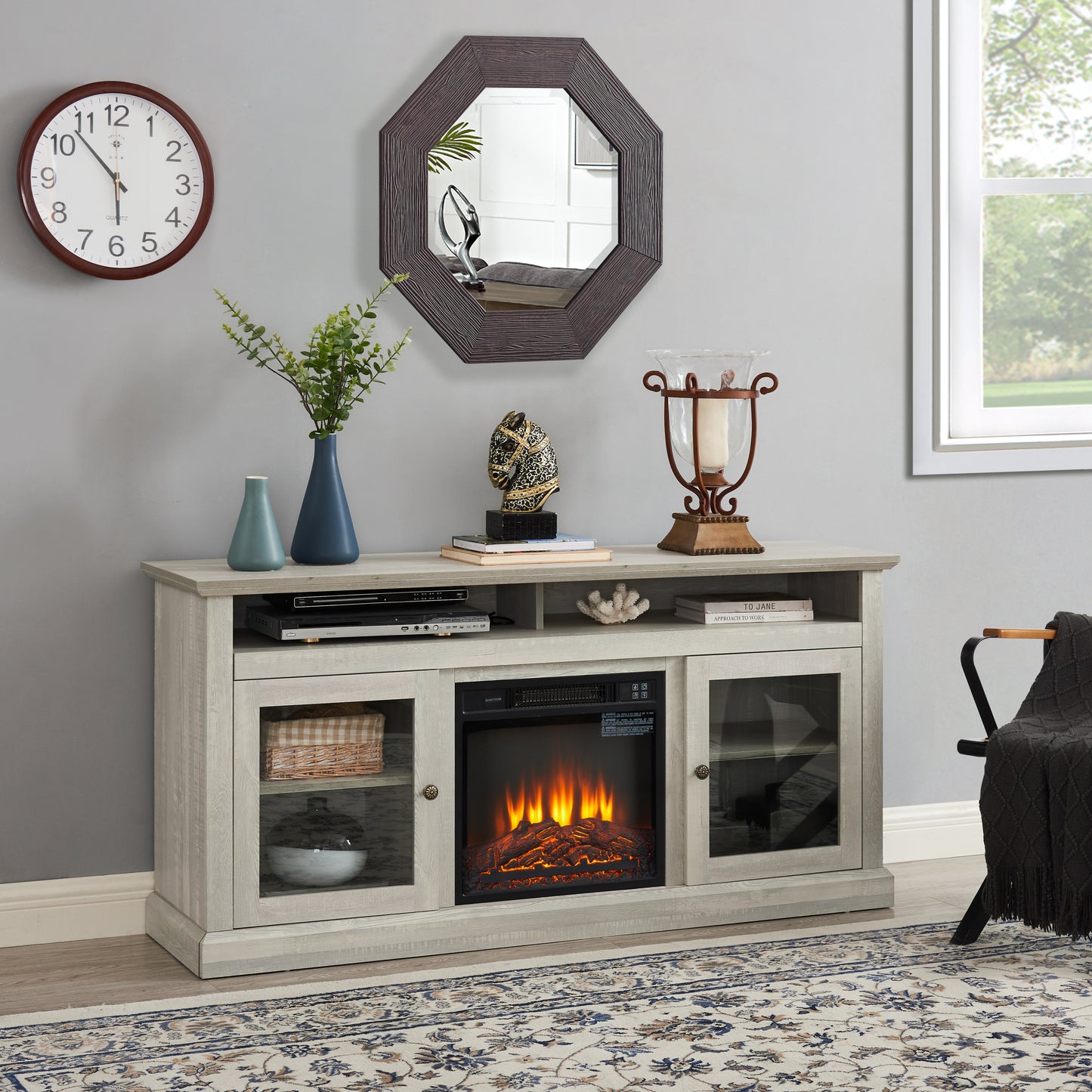 Contemporary Fireplace TV Stand with Ample Storage Space