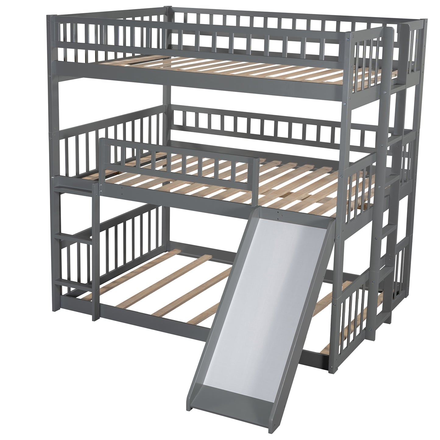 Triple Full Bunk Bed with Ladder, Slide, and Guardrails - Maximizing Space and Fun