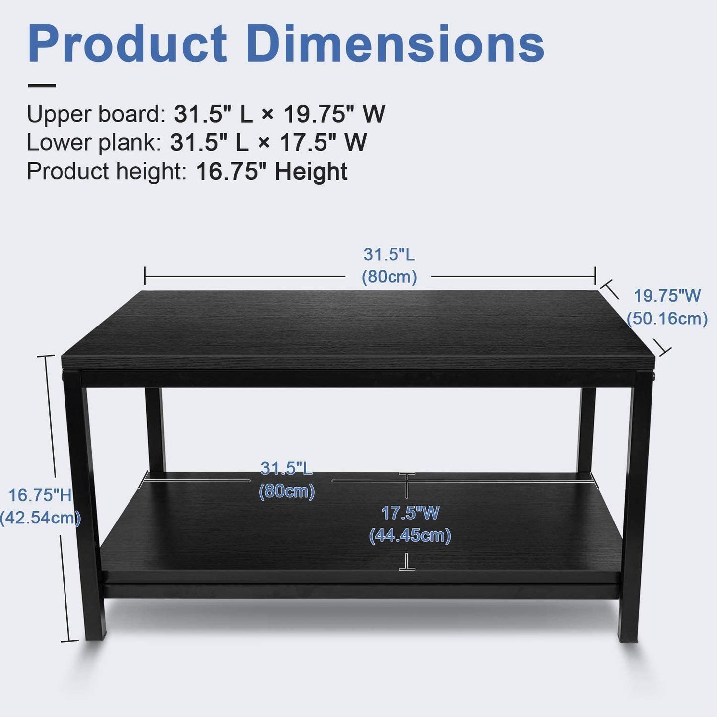 Living Room and Office Storage Shelf, Easy Assembly, Black (Home Coffee Table), 31x20x16 inch