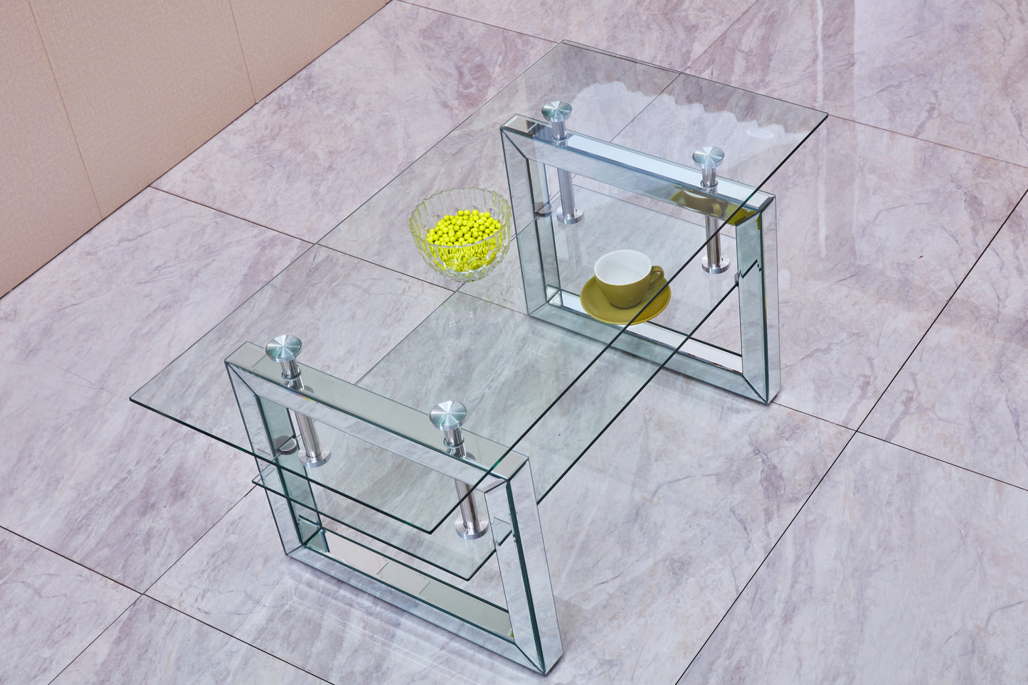 Modern Transparent Tempered Glass Coffee Table with Mirror Design