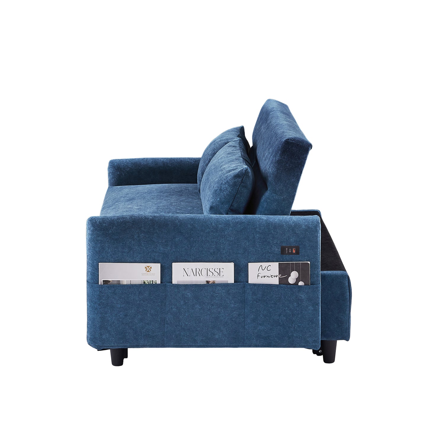 55.1 Blue Pull Out Sleeper Loveseat Sofa Bed with Adjustable Backrest and USB Ports