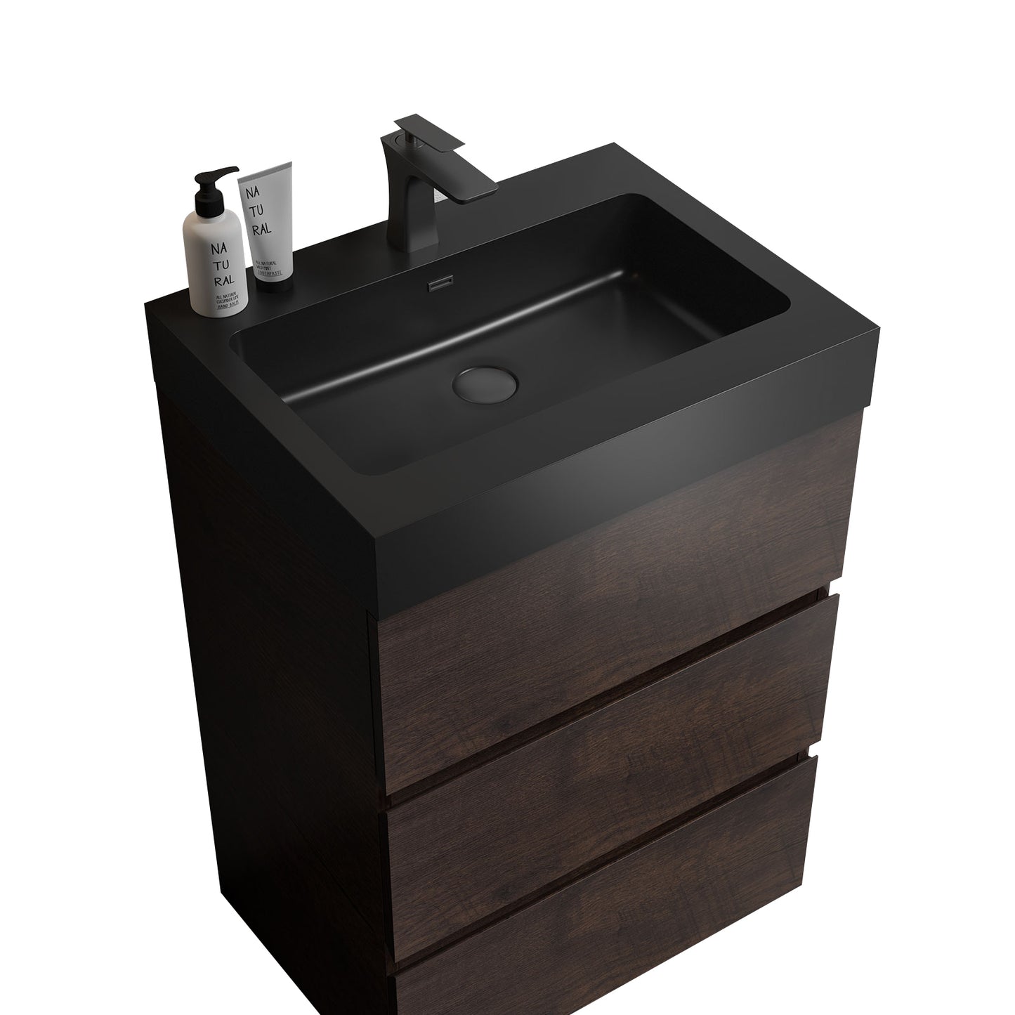 Alice-24F-105,Floor cabinet WITHOUT basin,Walnut color,With three drawers