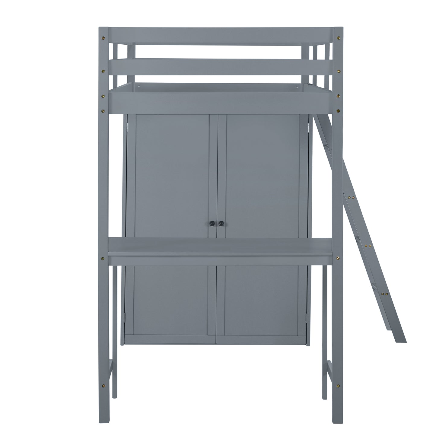 Twin Size Loft Bed with Wardrobe and Desk, Gray