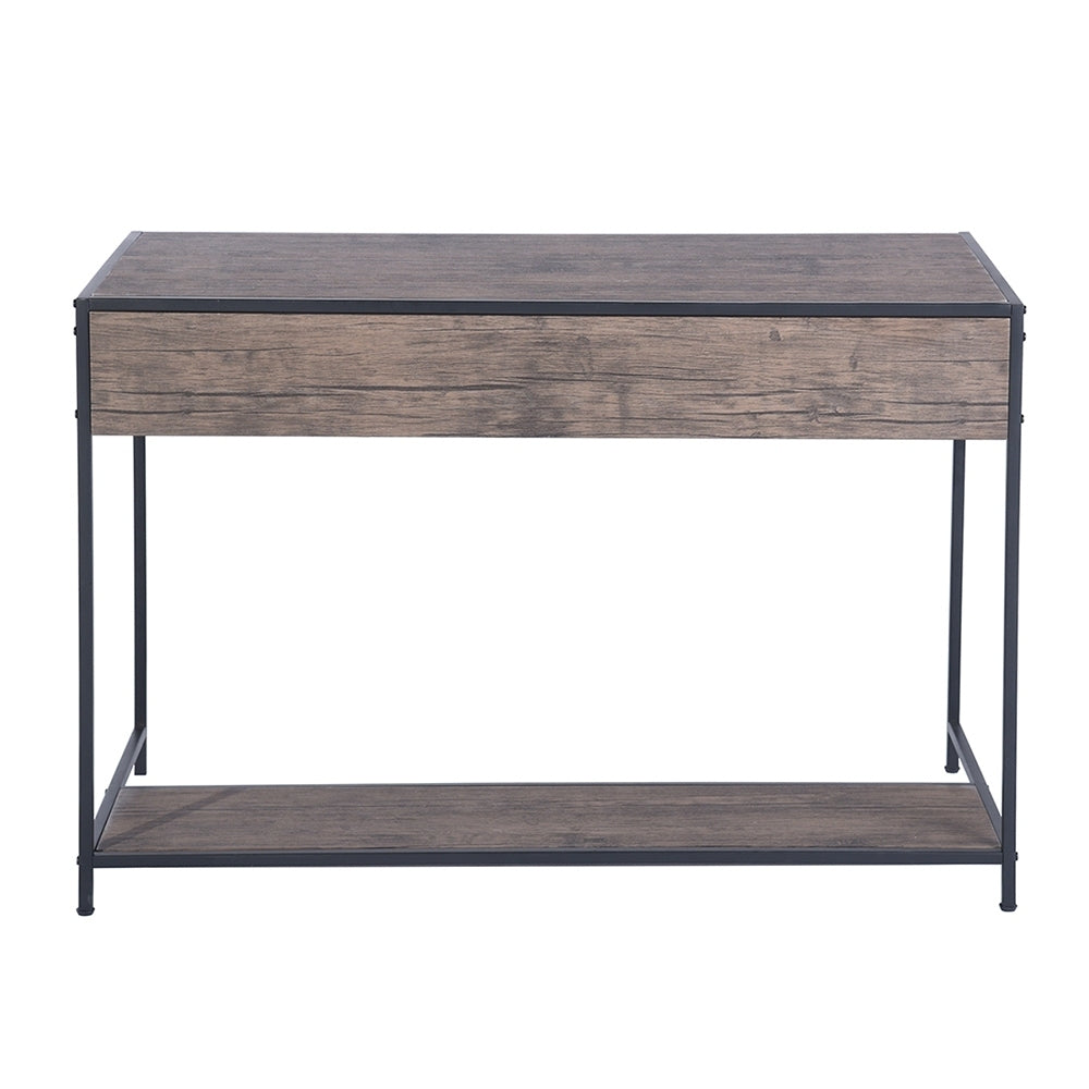 43.3 Rustic Writing Desk with Drawer, Walnut & Black