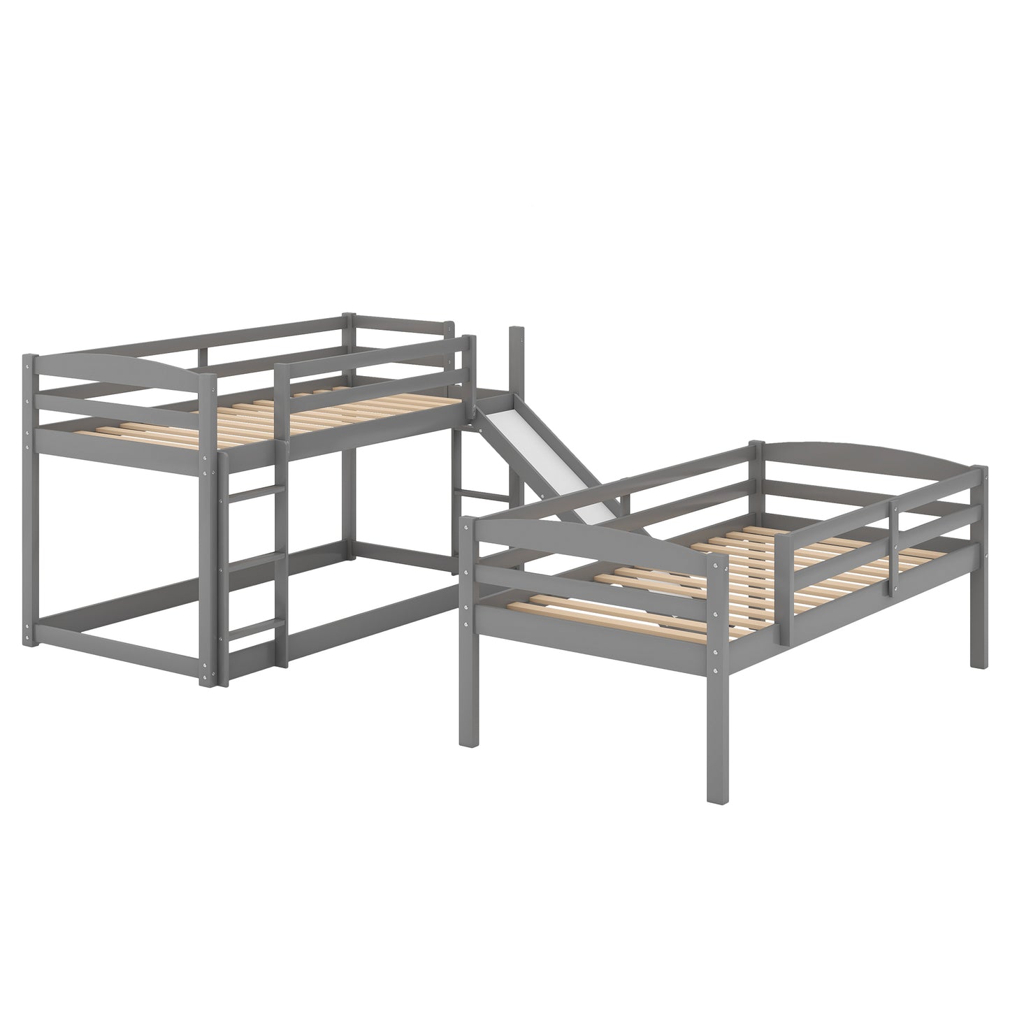 Adjustable Gray Triple Bunk Bed with Ladder, Slide, and Twin Size (OLD SKU: SM000508AAE)