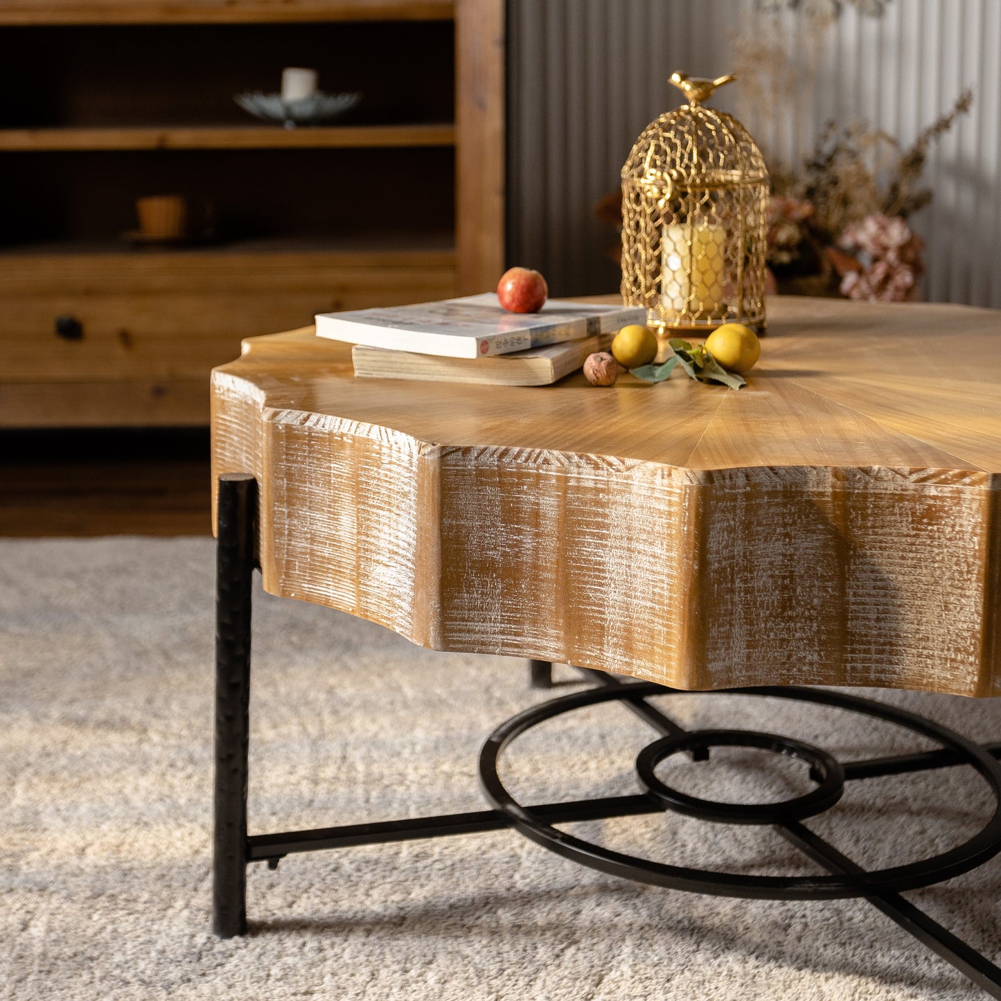 Vintage Lace Coffee Table Set With Fir Wood Top and Metal Legs