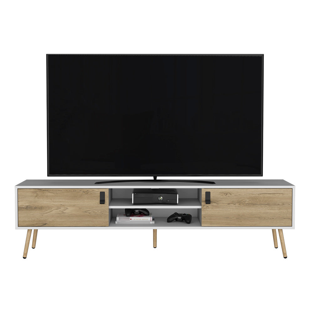 Chic White and Macadamia TV Console for Living Room