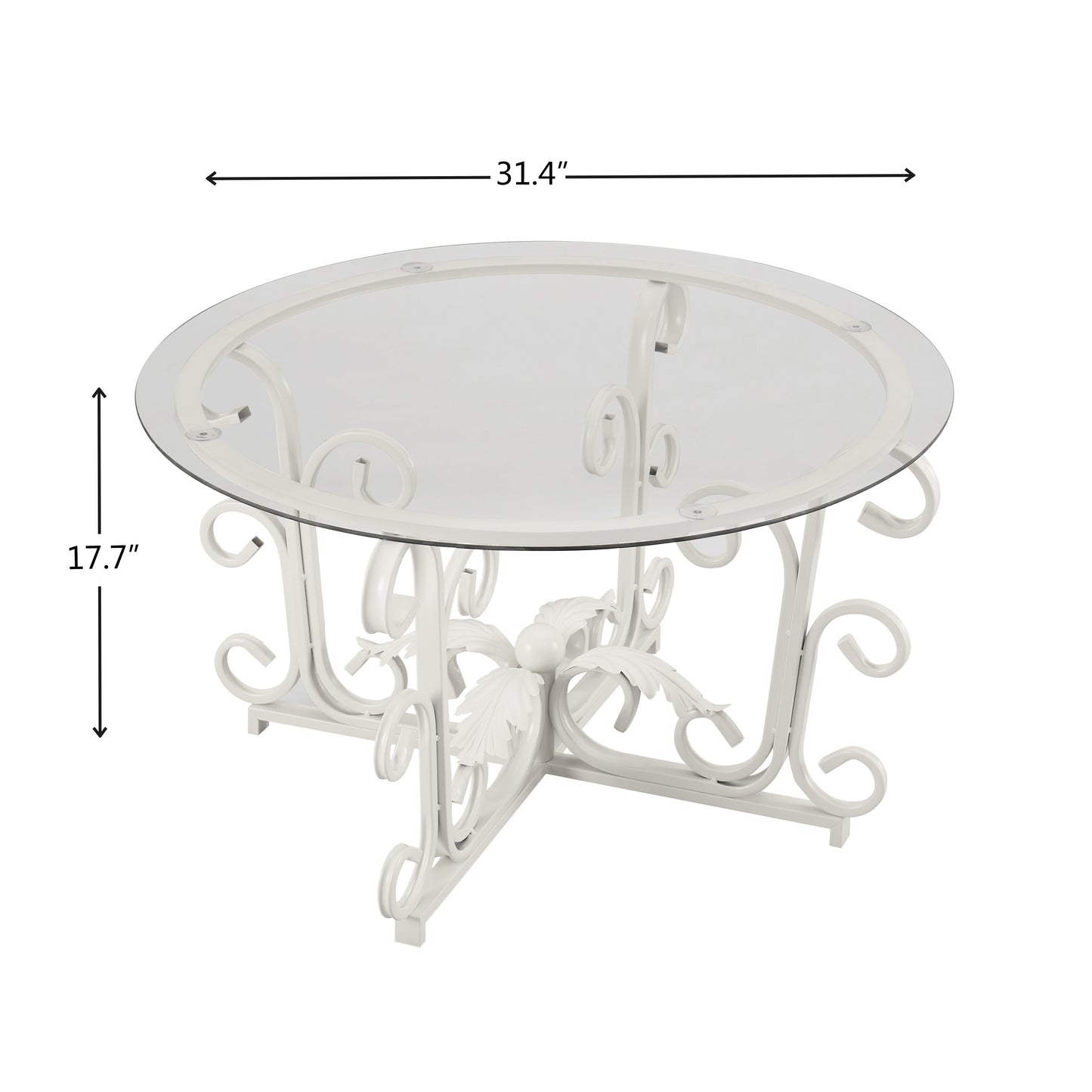 Elegant Glass Coffee Table with Leaf-Shaped Iron Base and Tempered Glass Top for Leisure Spaces (White)