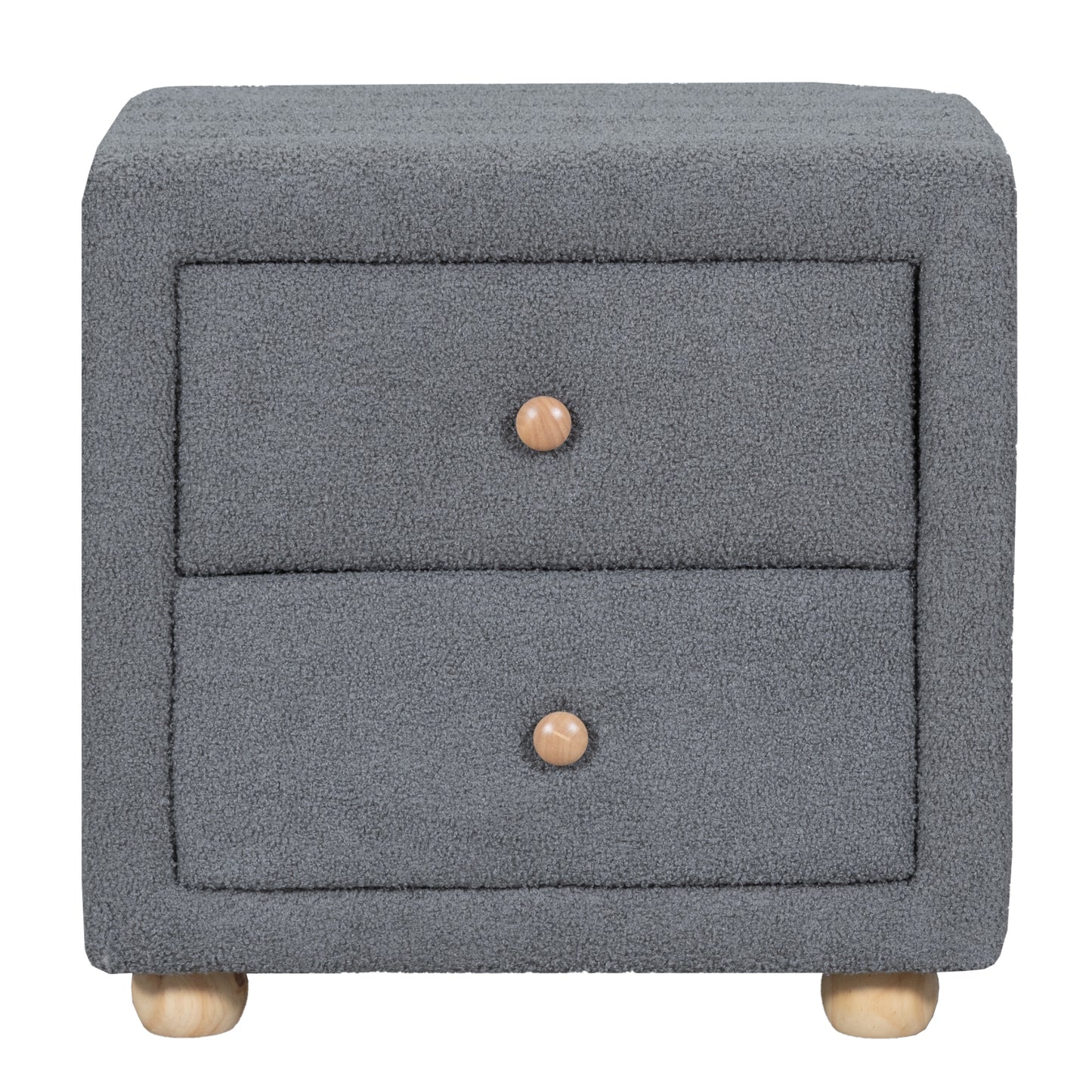 Teddy Fleece Nightstand with 2 Drawers, Gray