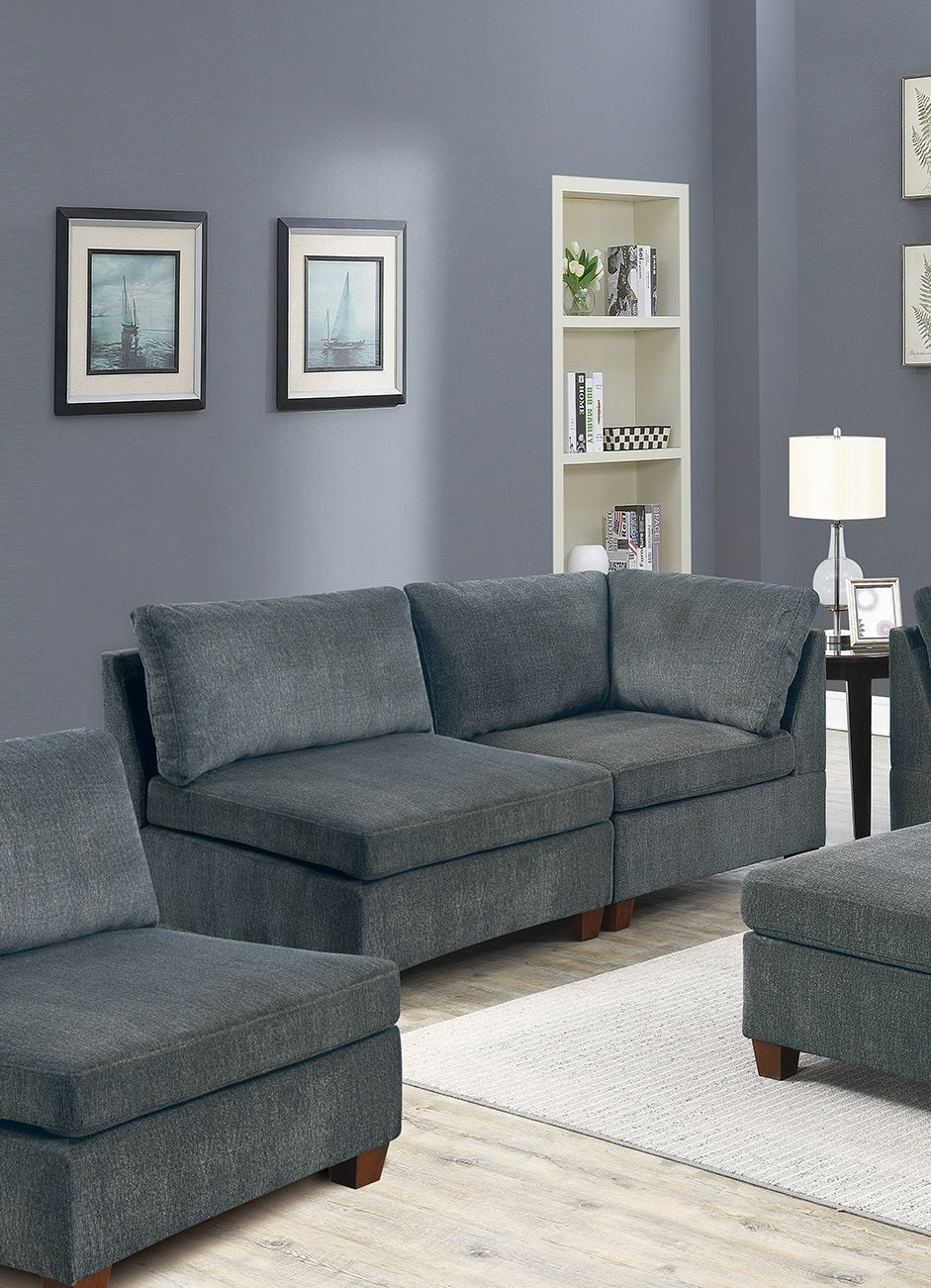 Gray Chenille Modular Sectional Sofa Set with Ottoman - 7 Piece Luxurious Living Room Furniture