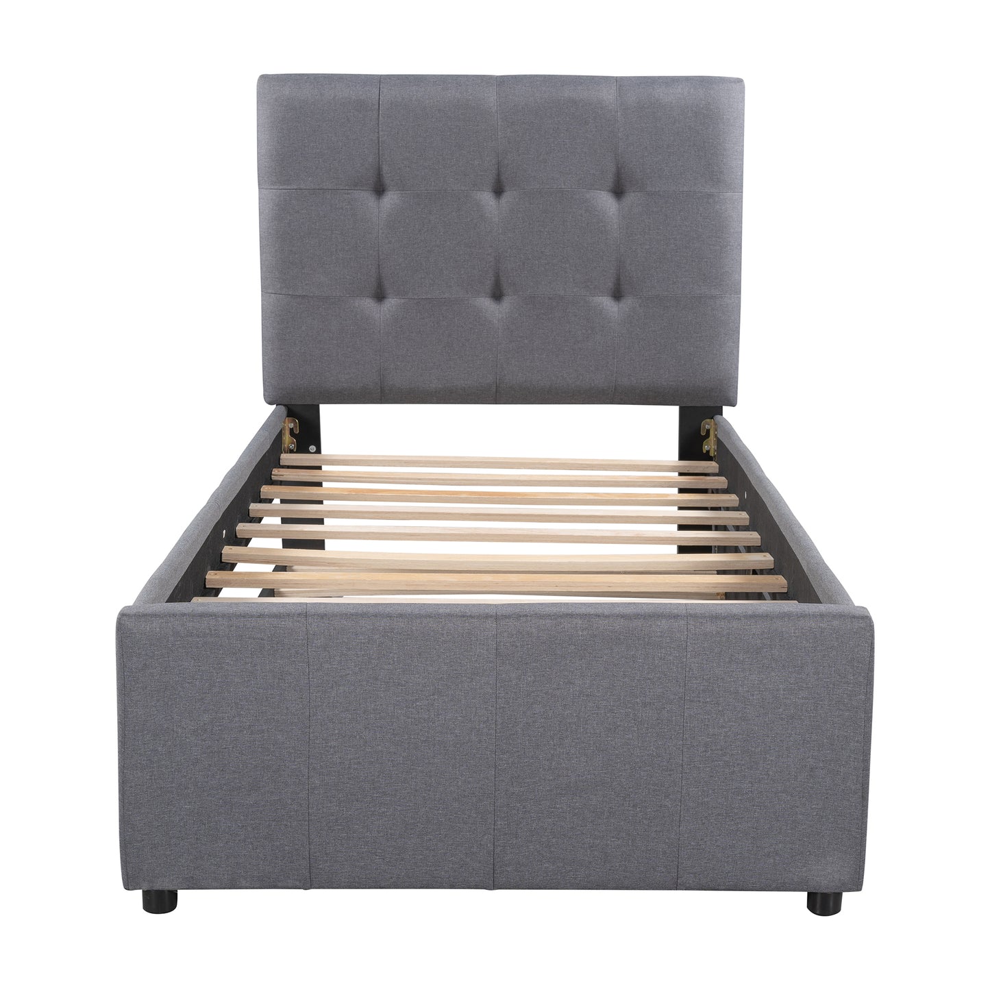 Linen Upholstered Platform Bed With Headboard and Trundle, Twin