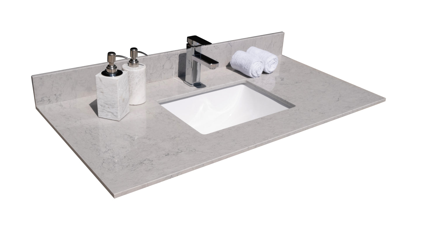 Montary 43 inches bathroom stone vanity top calacatta gray engineered marble color with undermount ceramic sink and single faucet hole with backsplash