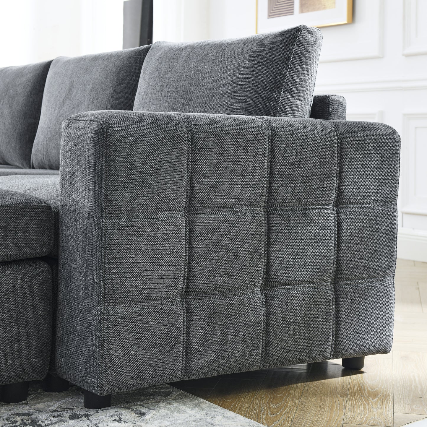 Customizable L Shaped Modular Sofa Set with Ottoman for Apartment Living Room