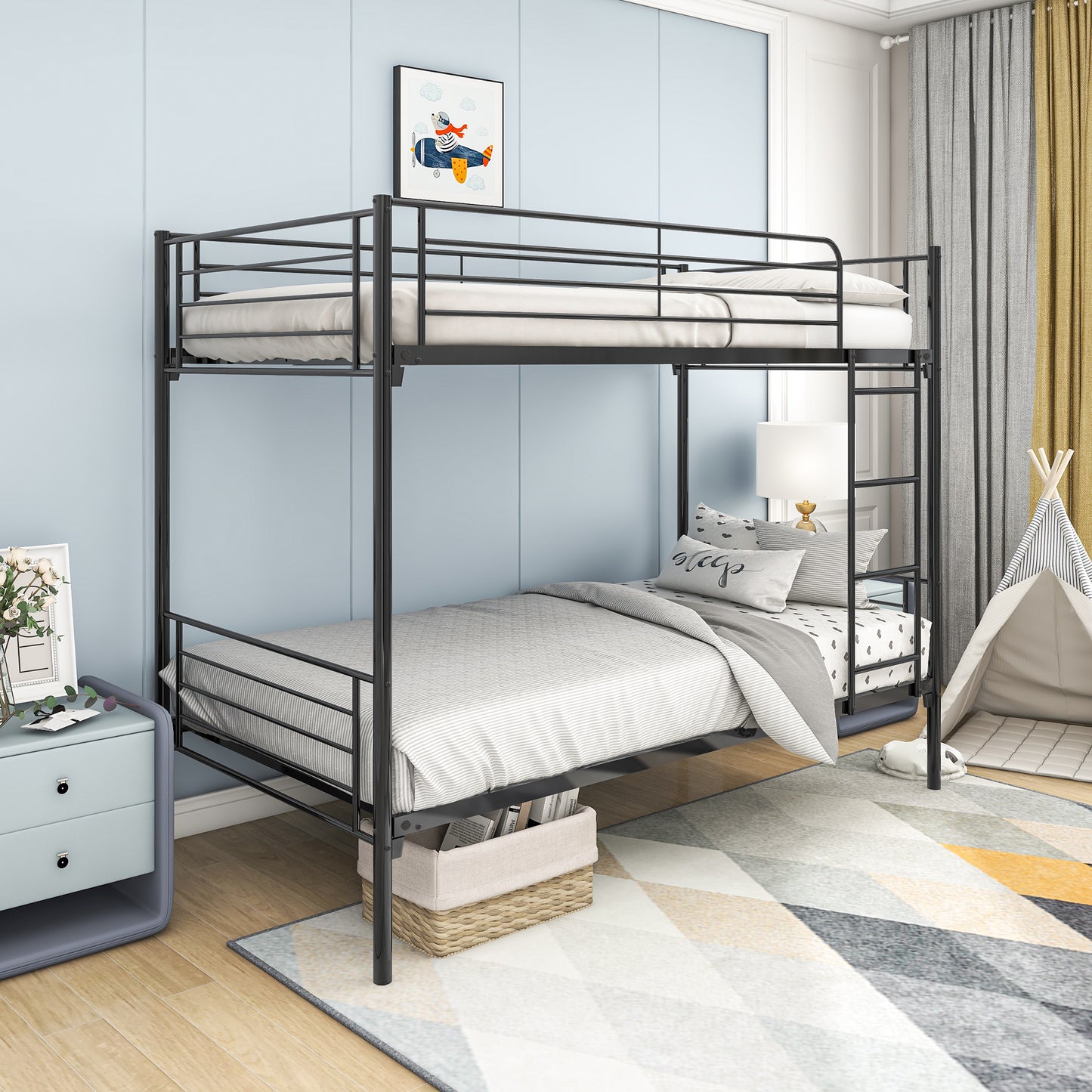 Metal Bunk Bed with Enhanced Frame and Integrated Ladder