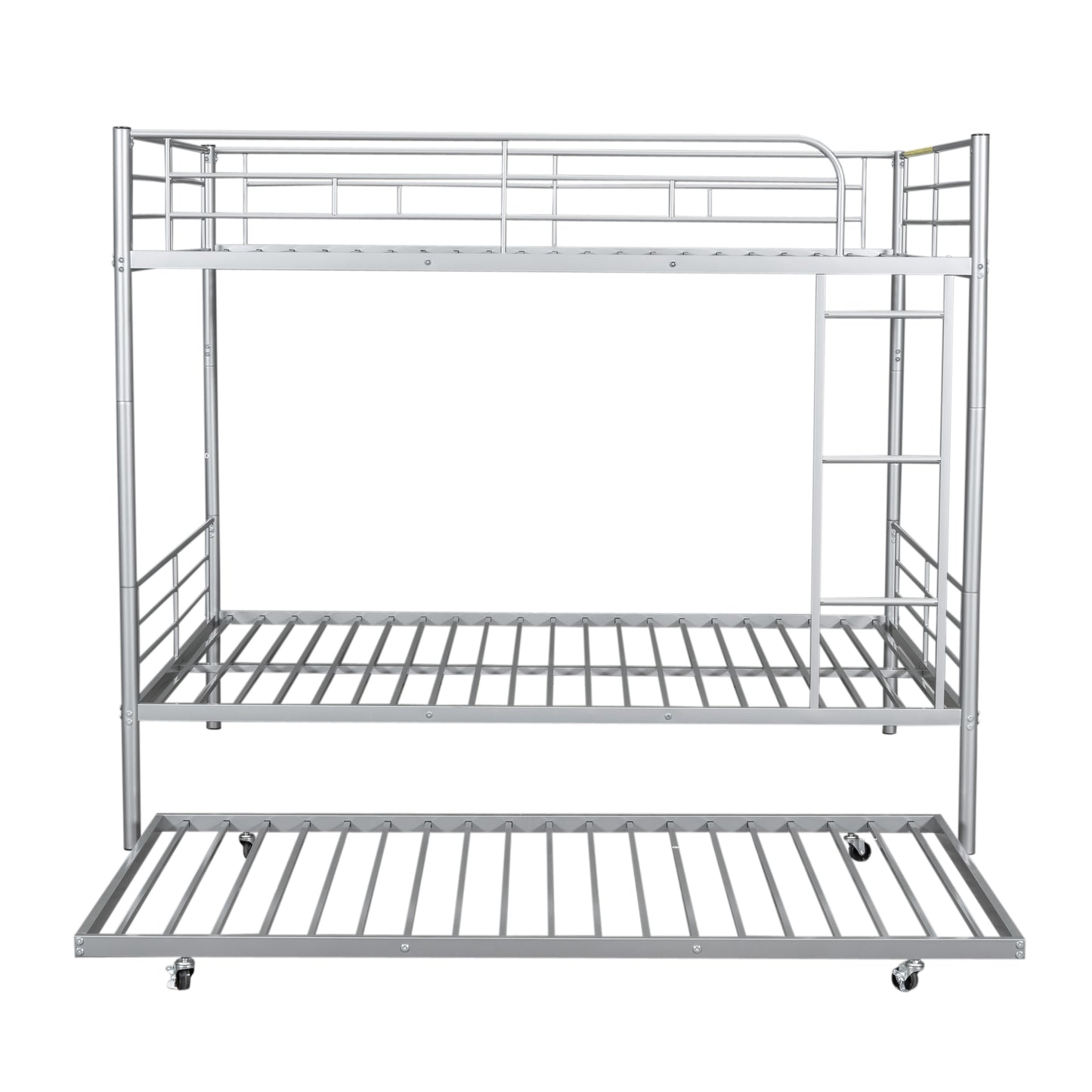 Silver Metal Full Over Full Bunk Bed Set with Trundle