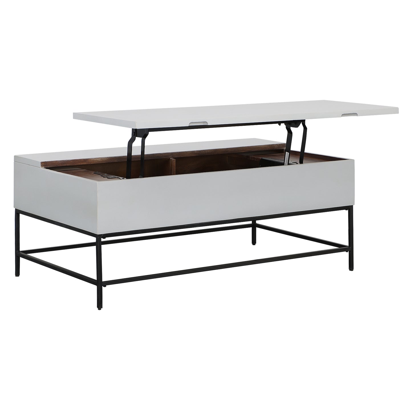 45-inch White and Black Lift-Top Coffee Table crafted from Mango Wood and Iron Frame