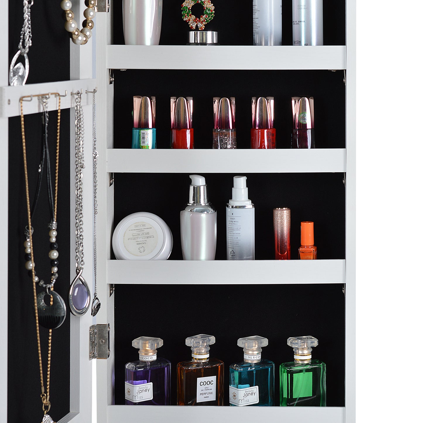 Full Mirror Fashion Simple Jewelry Storage Cabinet  With Led Light  Can Be Hung On The Door Or Wall