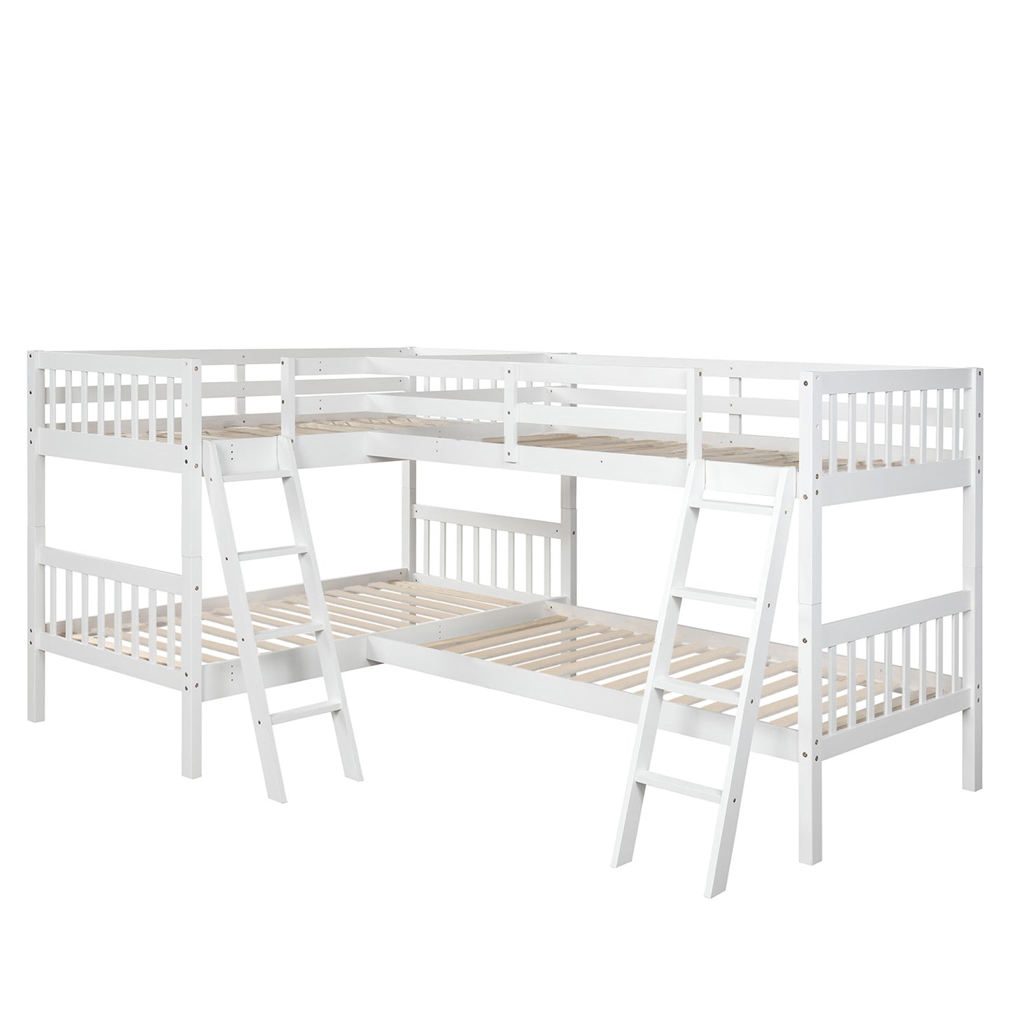 Double Decker White Bunk Bed with Versatile L-Shaped Design