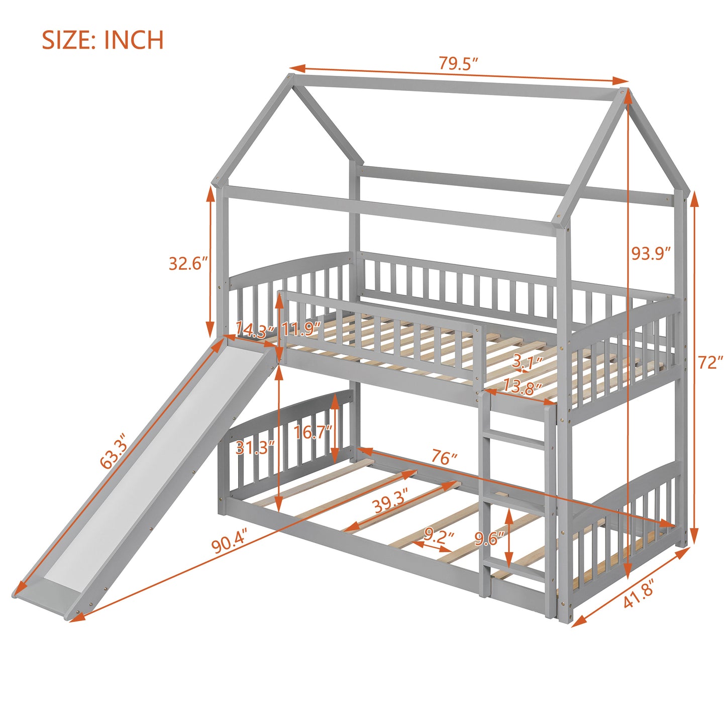 Bunk Bed with Playhouse Design and Slide