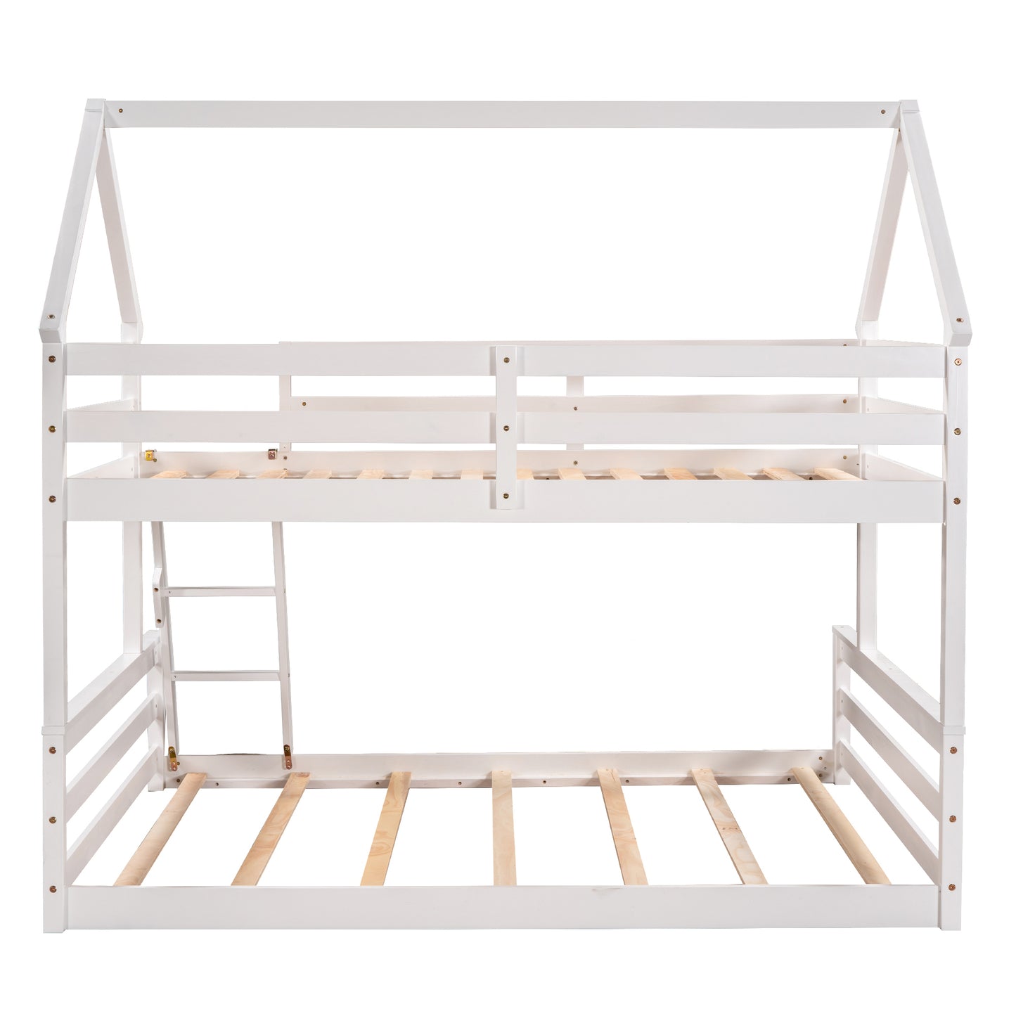 Playful White Twin over Full Bunk Bed with House-Inspired Design